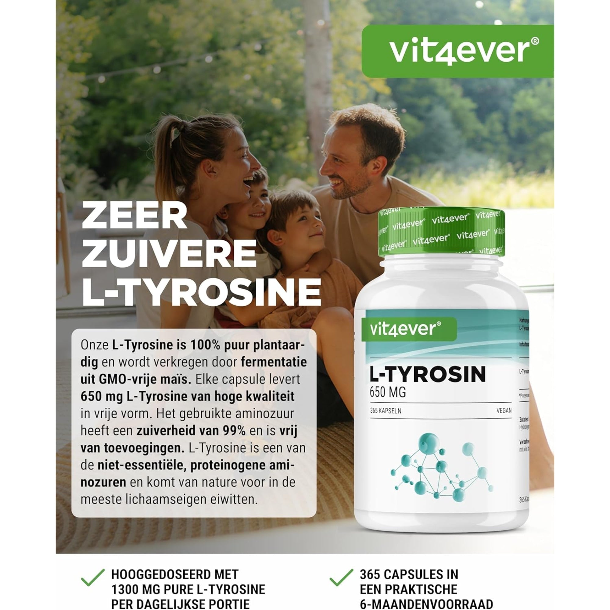 L-Tyrosine 650mg | 240 of 365 capsules | Vit4ever
