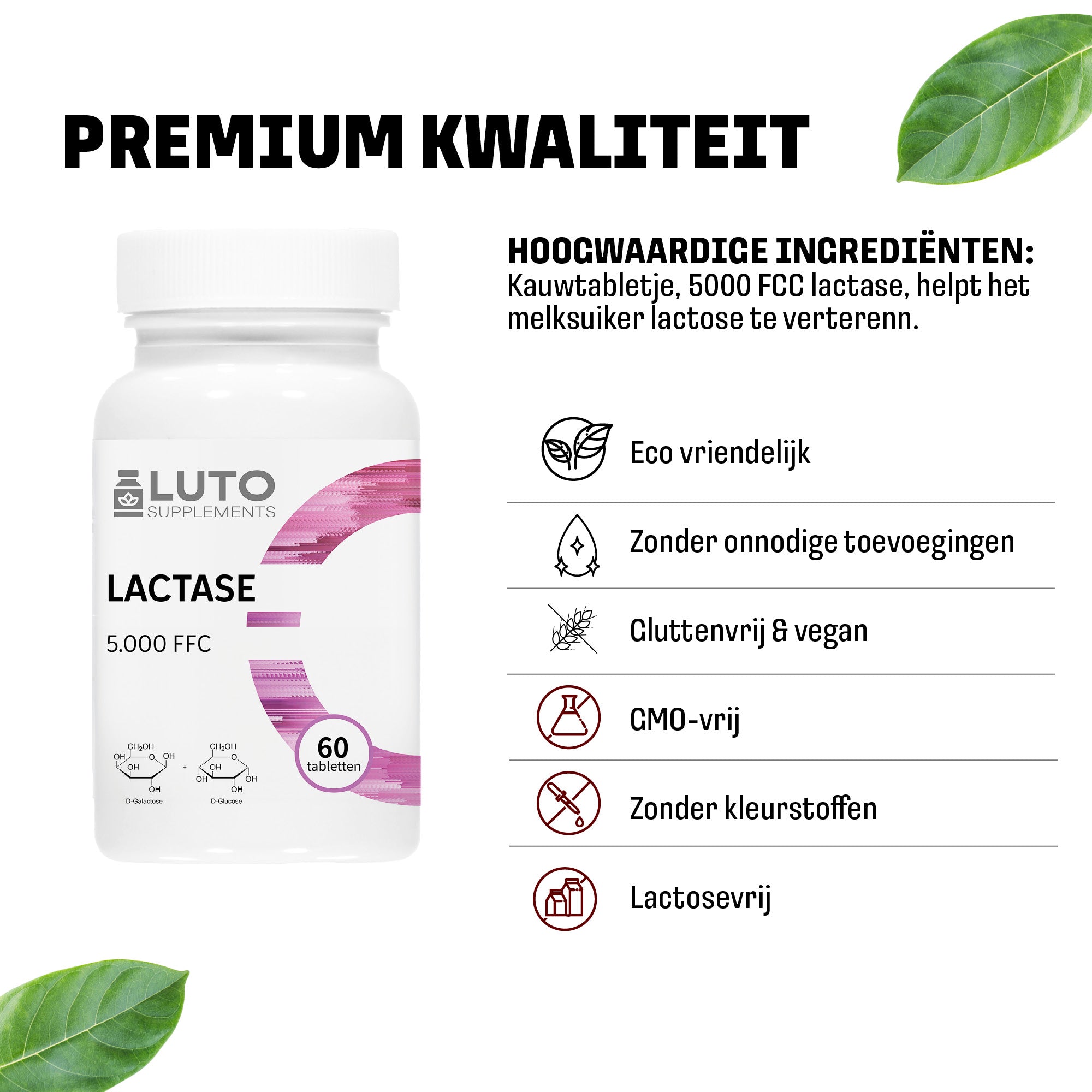 Lactase 5.000 FCC-eenheden | 90 tabletten | LUTO Supplements