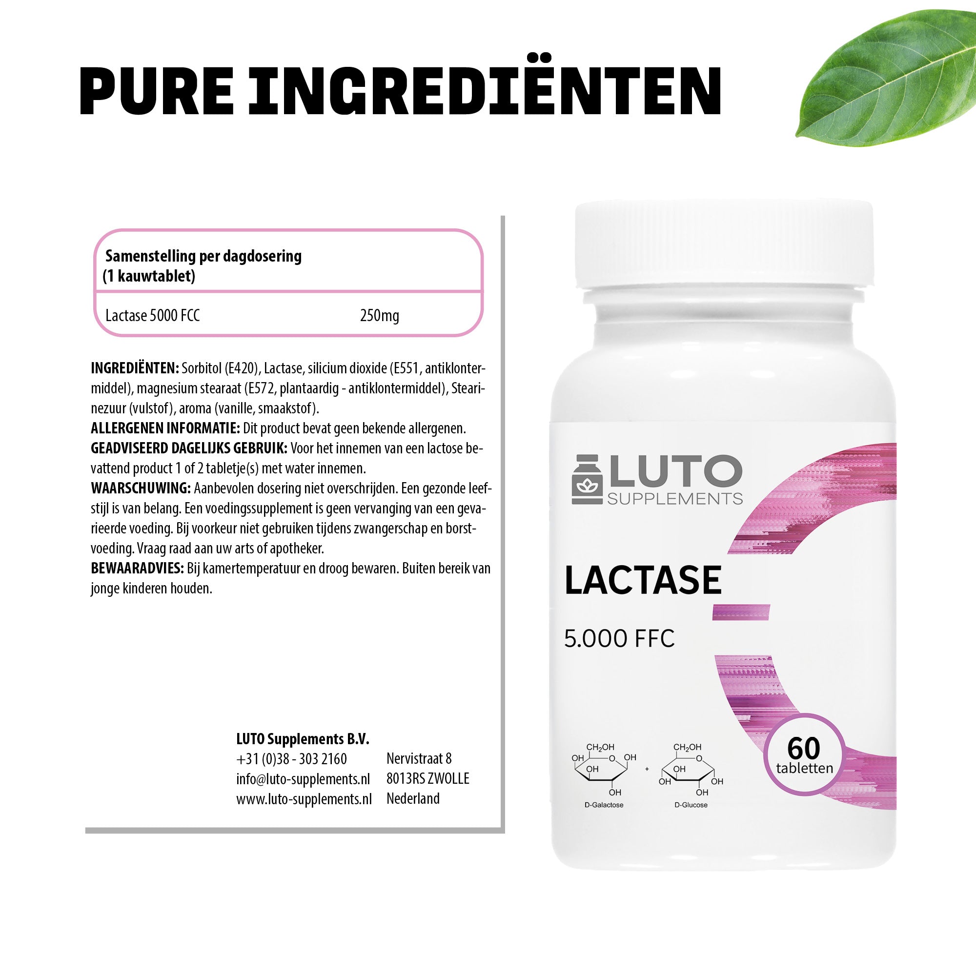 Lactase 5.000 FCC-eenheden | 90 tabletten | LUTO Supplements