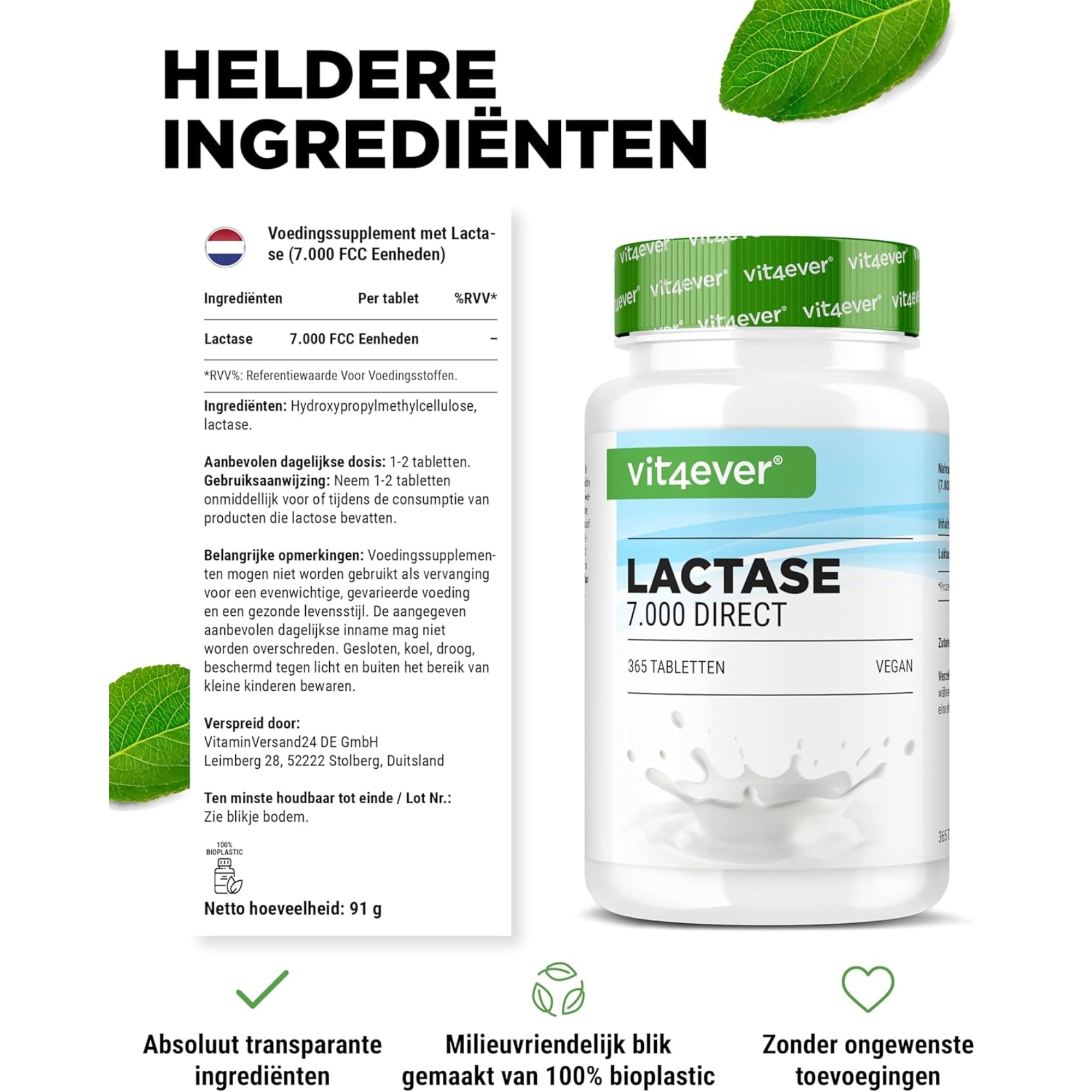 Lactase 7.000 FCC (Direct) | 180 of 365 tabletten | Vit4ever