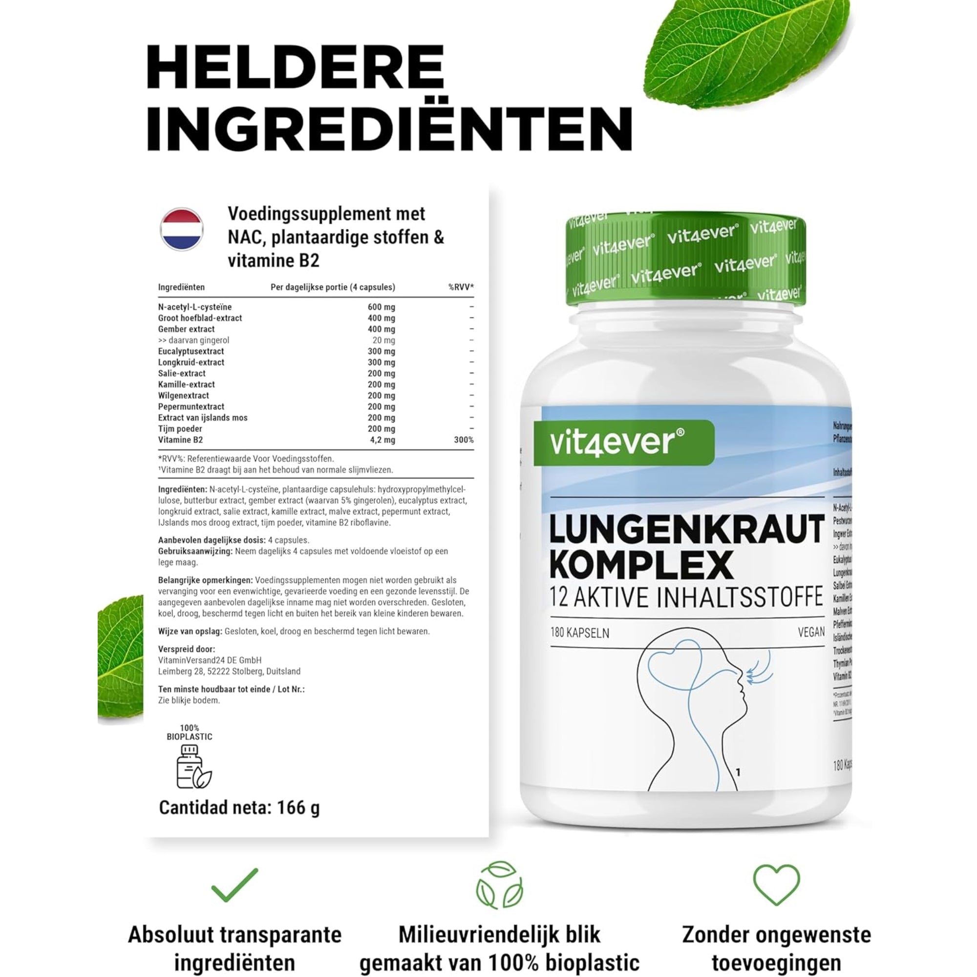 Longkruid Luchtwegencomplex met NAC & kruiden | 180 caps | Vit4ever