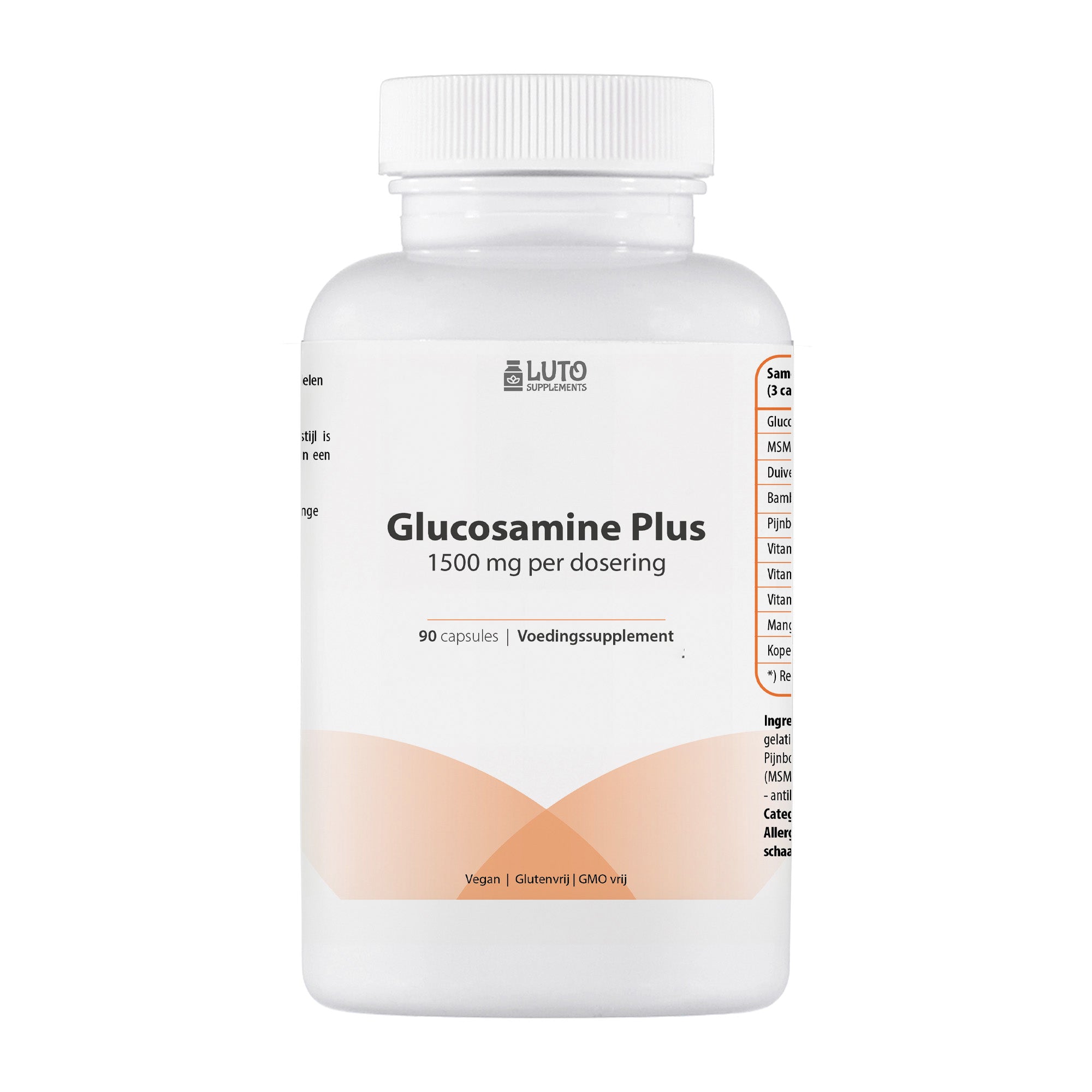 Luto Supplements - Glucosamine Plus - 1500 mg Glucosamine per dagdosering - Met mangaan voor de opbouw van kraakbeen* - Met vitamine D en K ter ondersteuning van de botten - 90 capsules
