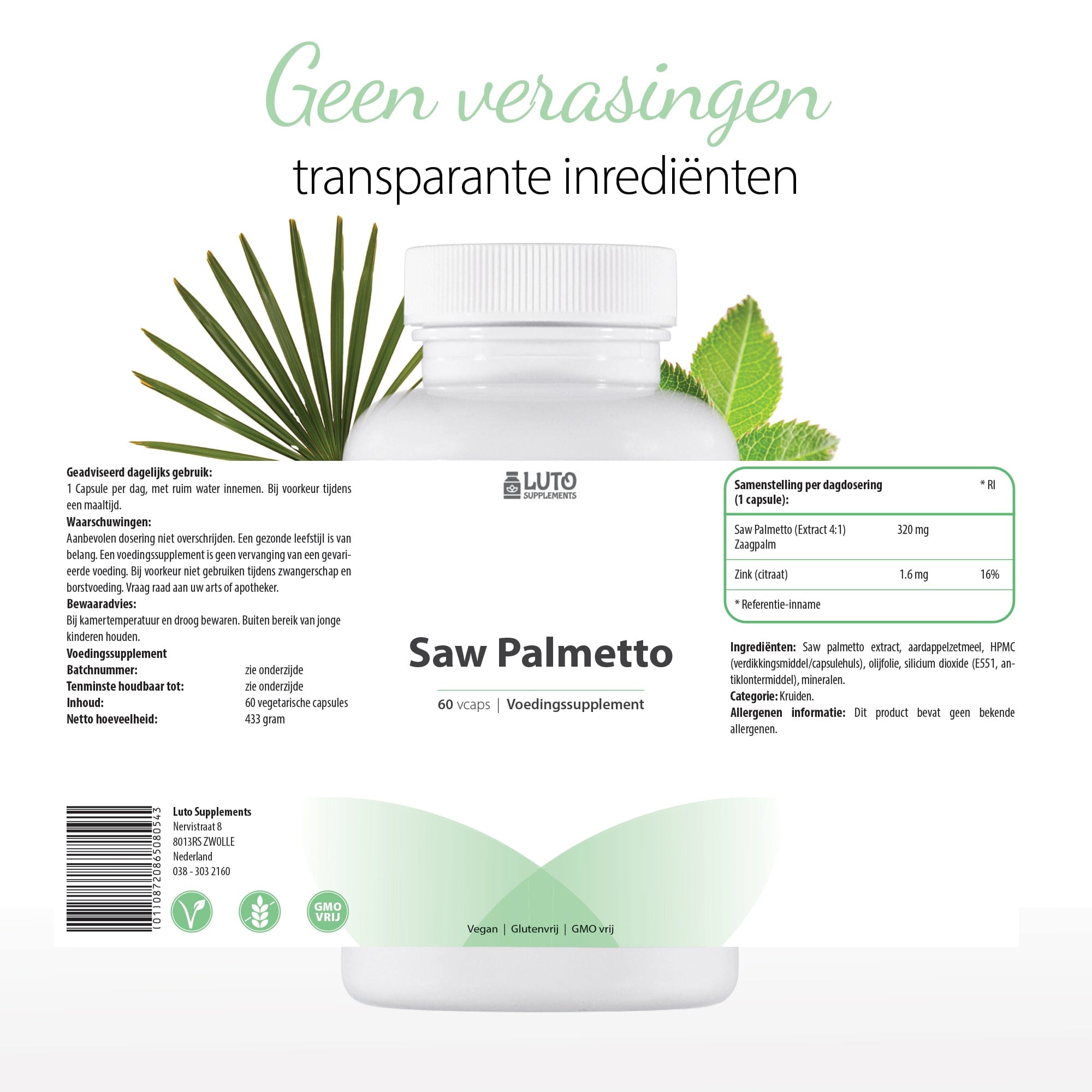 Saw Palmetto Extract 4:1 | Prostaat en haargroei* | 320mg | 60 Vegetarische capsules | Luto Supplements