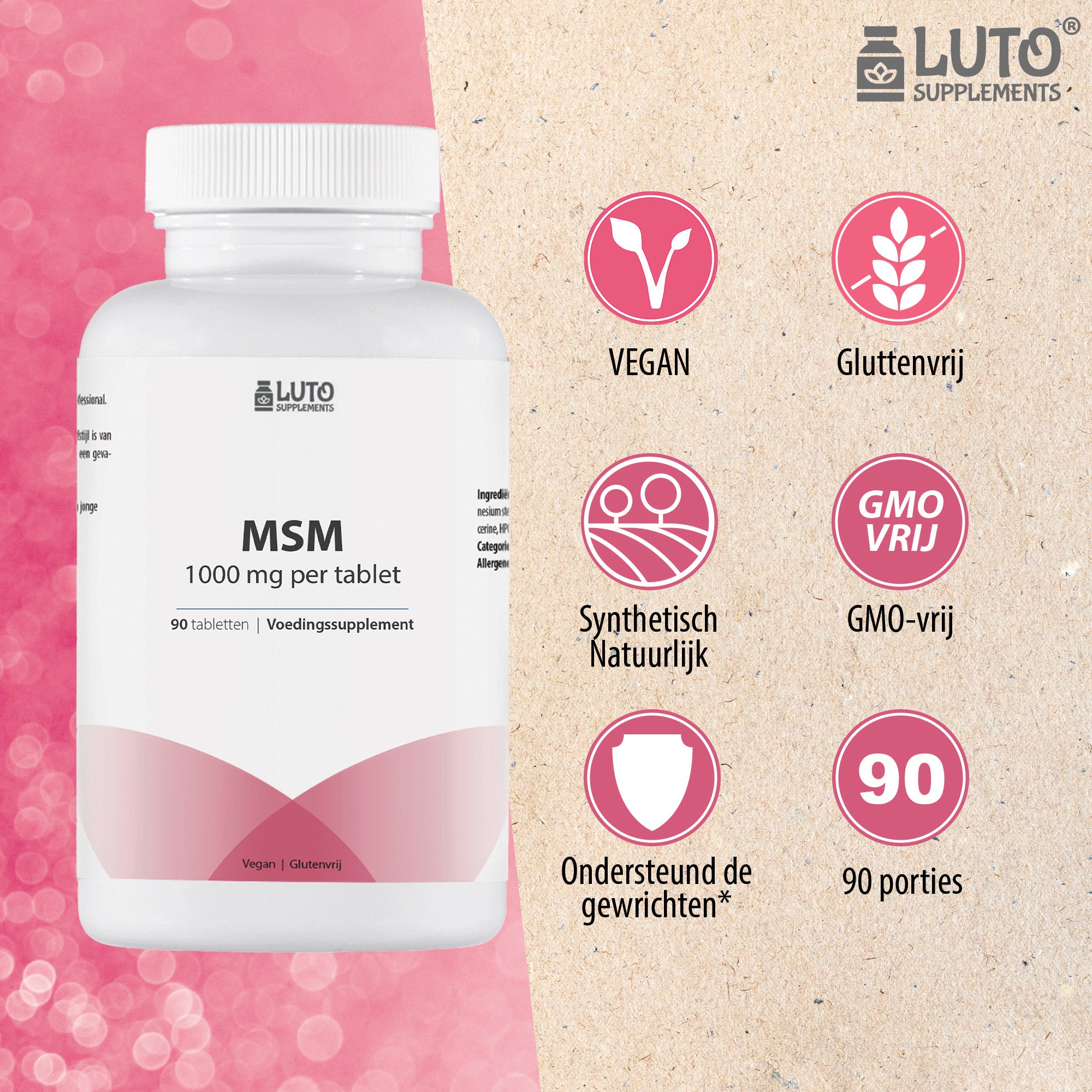 MSM 1000 mg - Methyl Sulfonyl Methaan - Botten & Gewrichten* - 90 tabletten - zonder toevoegingen - 3 maanden voorraad - Natuurlijke vorm organisch zwavel - veganistisch - Luto Supplements