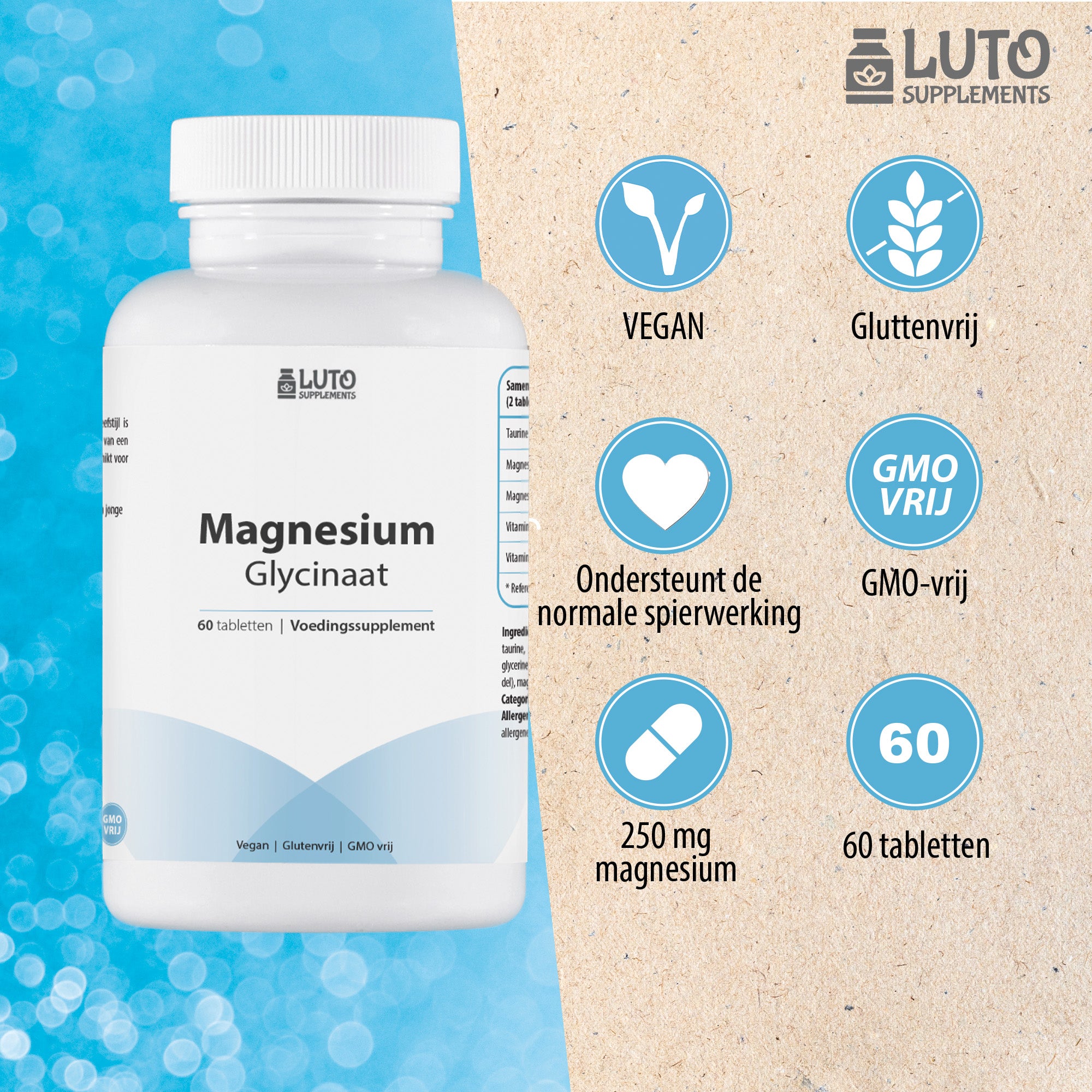 Magnesium Glycinate | 60 Tabletten | 150mg elementair magnesium Bisglycinaat / Glycinaat | Luto Supplements