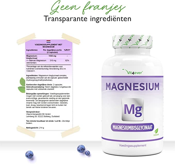 Magnesium Bisglycinaat | 1550mg | 365 Capsules | Vit4ever