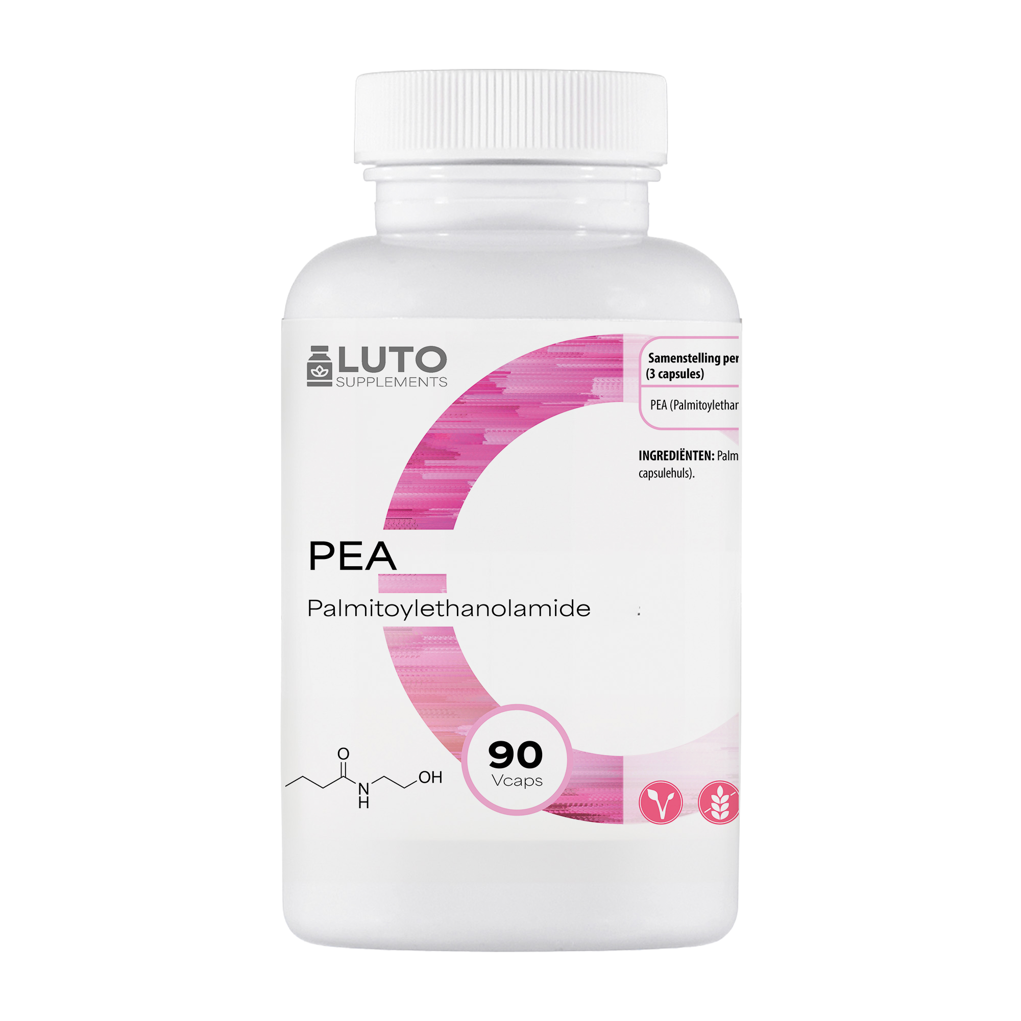 Zuivere PEA - Palmitoylethanolamide - 1200mg - 90 Vegetarische capsules - Hoge kwaliteit - LUTO Supplements