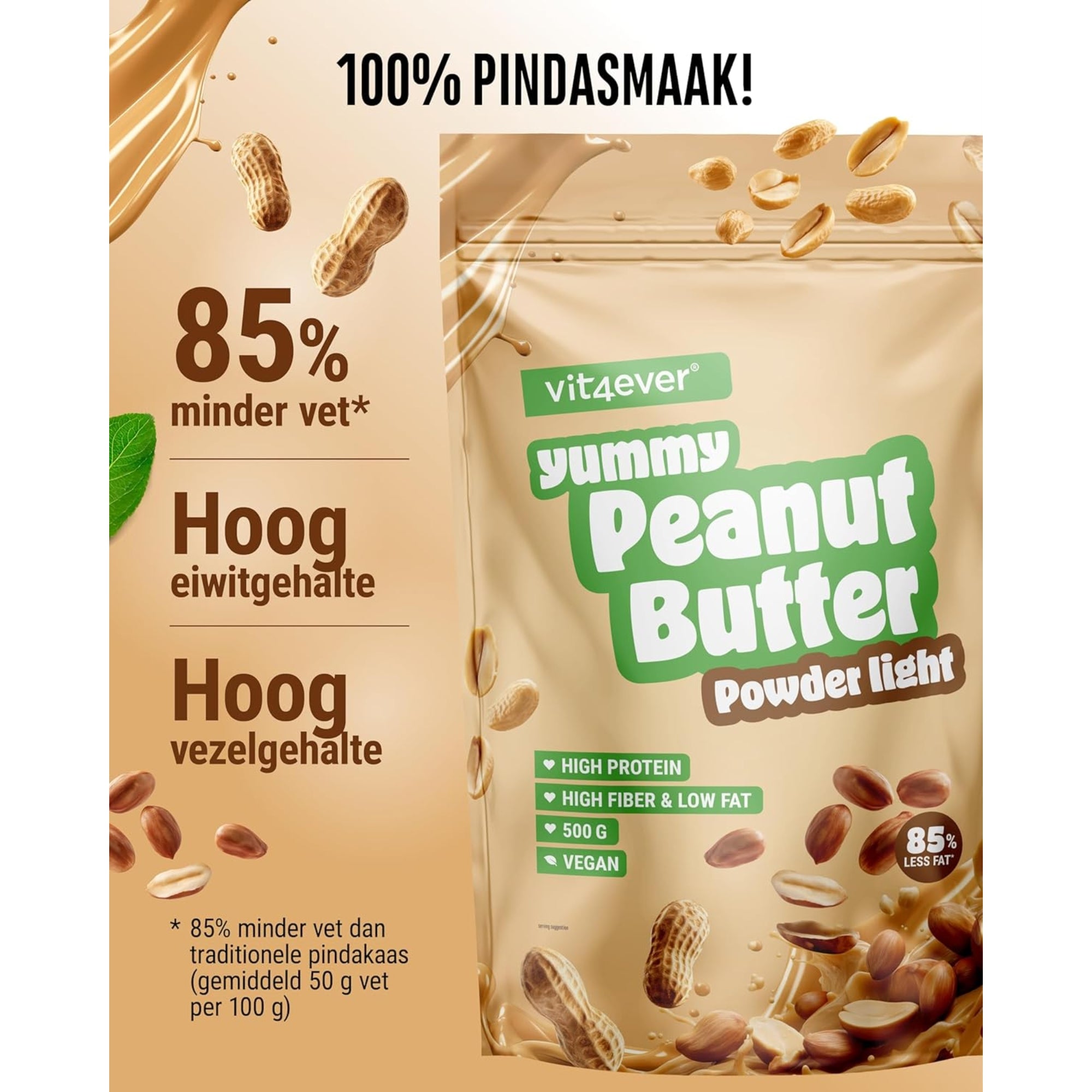Pindakaas Poeder Light | 500 gram | Vit4ever