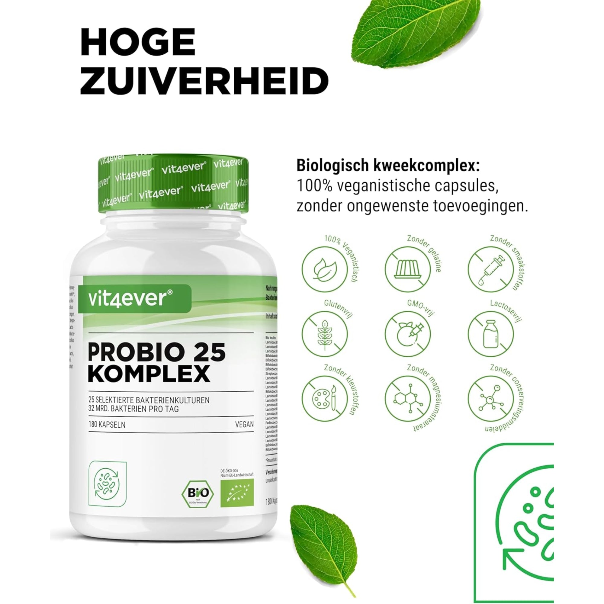 Probiotica Complex (Probio 25) met 25 Bacteriestammen + Bio Inuline 27 miljard KVE | 180 capsules | Vit4ever