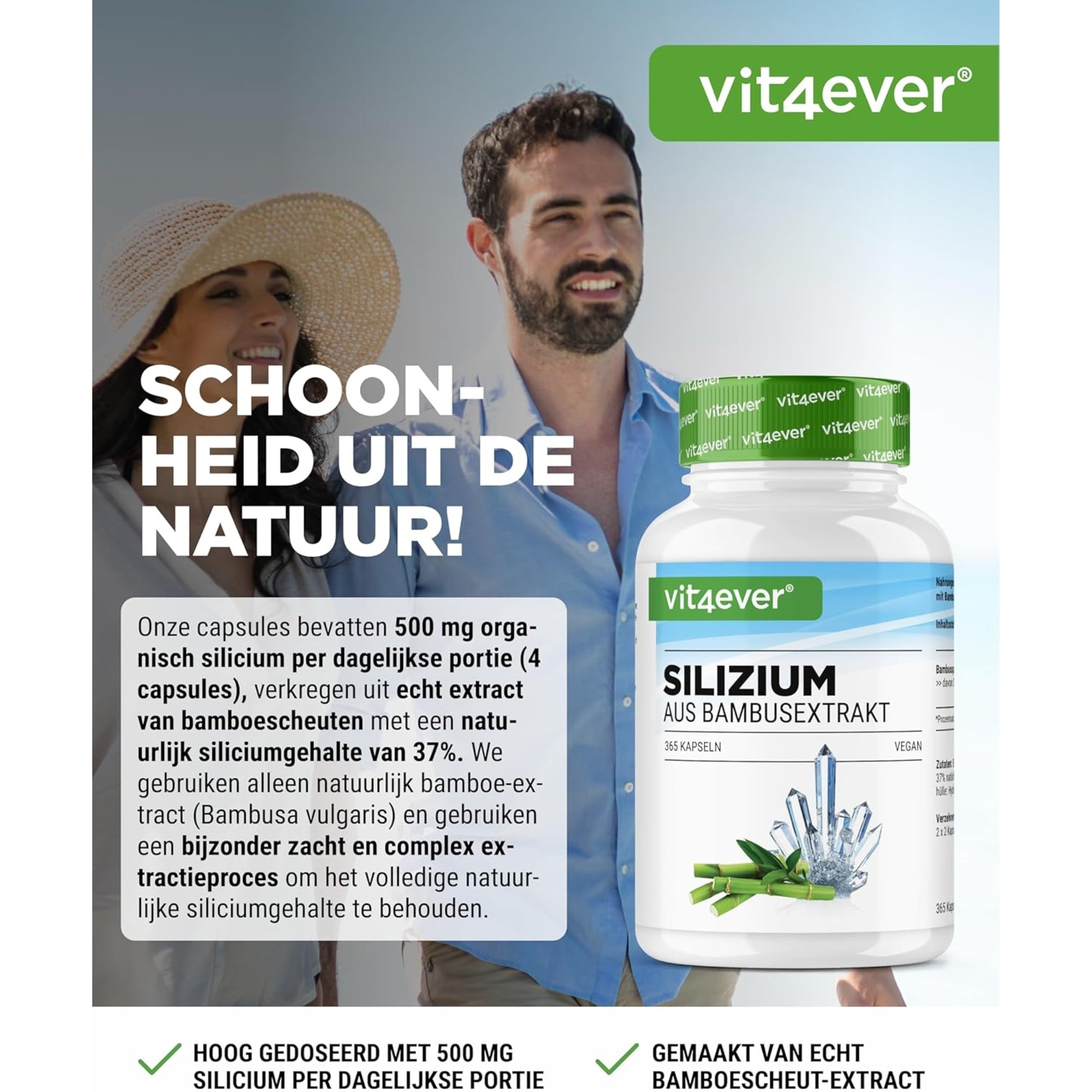 Silicium uit bamboe-extract 500mg | 365 capsules | Vit4ever