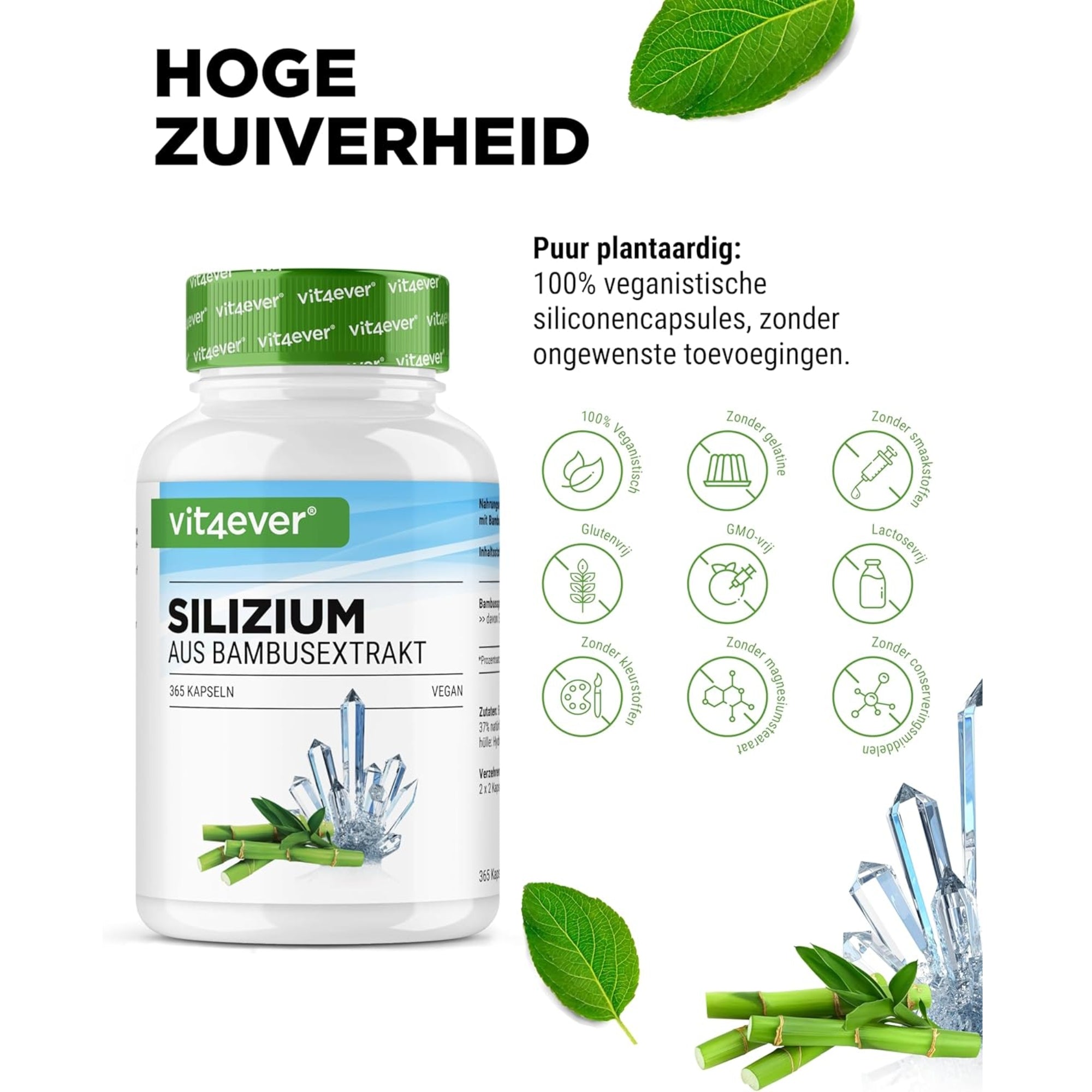 Silicium uit bamboe-extract 500mg | 365 capsules | Vit4ever