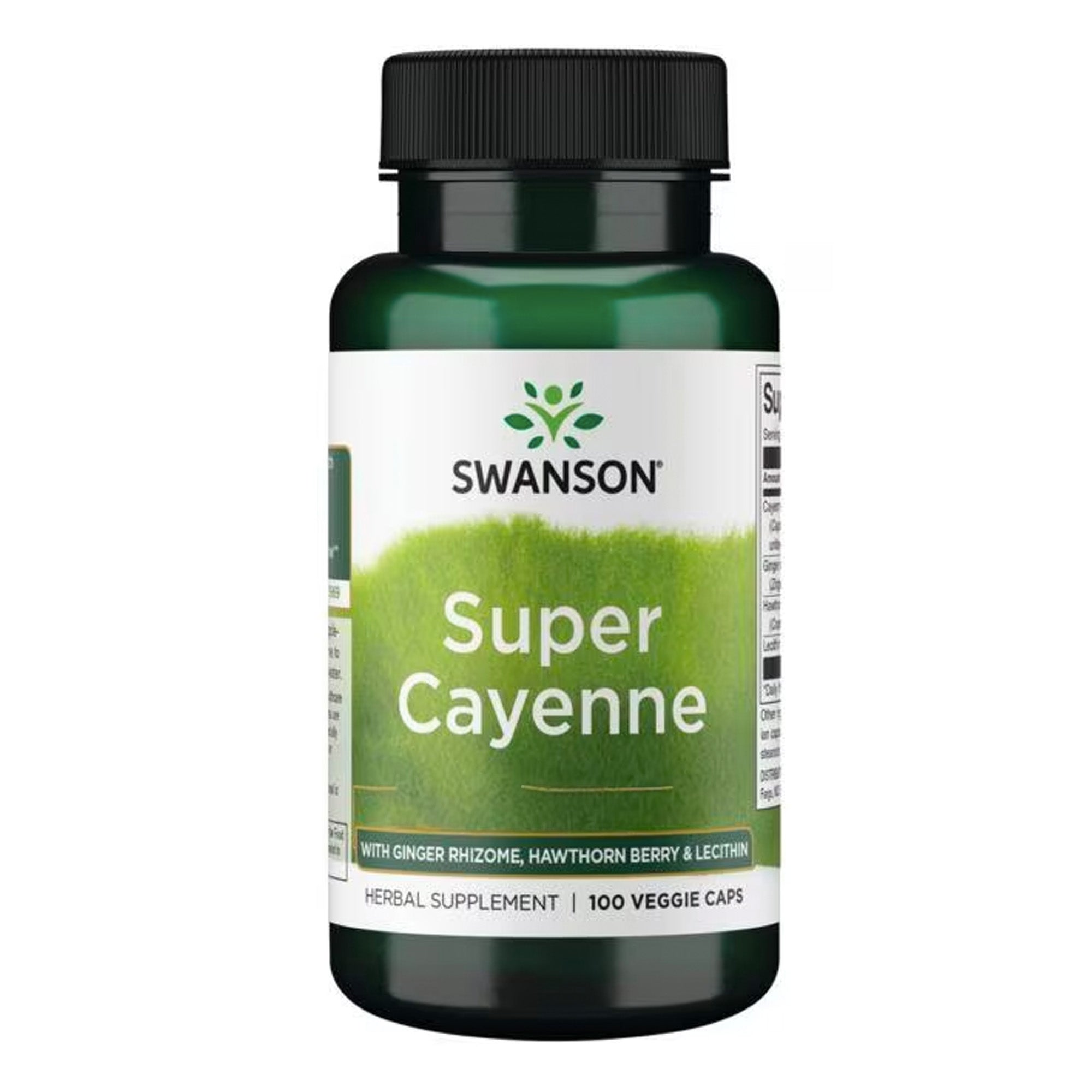 Swanson | Super Cayenne / Cayennepeper (Capsicum annuum) | 90.000 HGU | Gemberwortelstok (Zingiber officinale), Meidoornbes (Crataegus oxyacantha) & Lecithine | 100 Vegentarische Capsules
