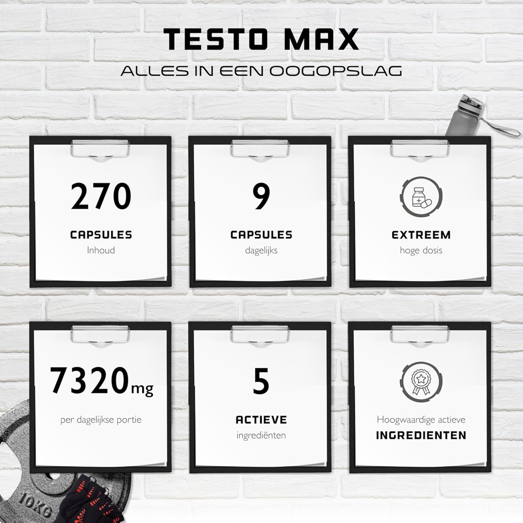 Testosterone Booster / Testo MAX | 270 capsules | Extra sterk: Hoog gedoseerd met 7320 mg | German Elite Nutrition