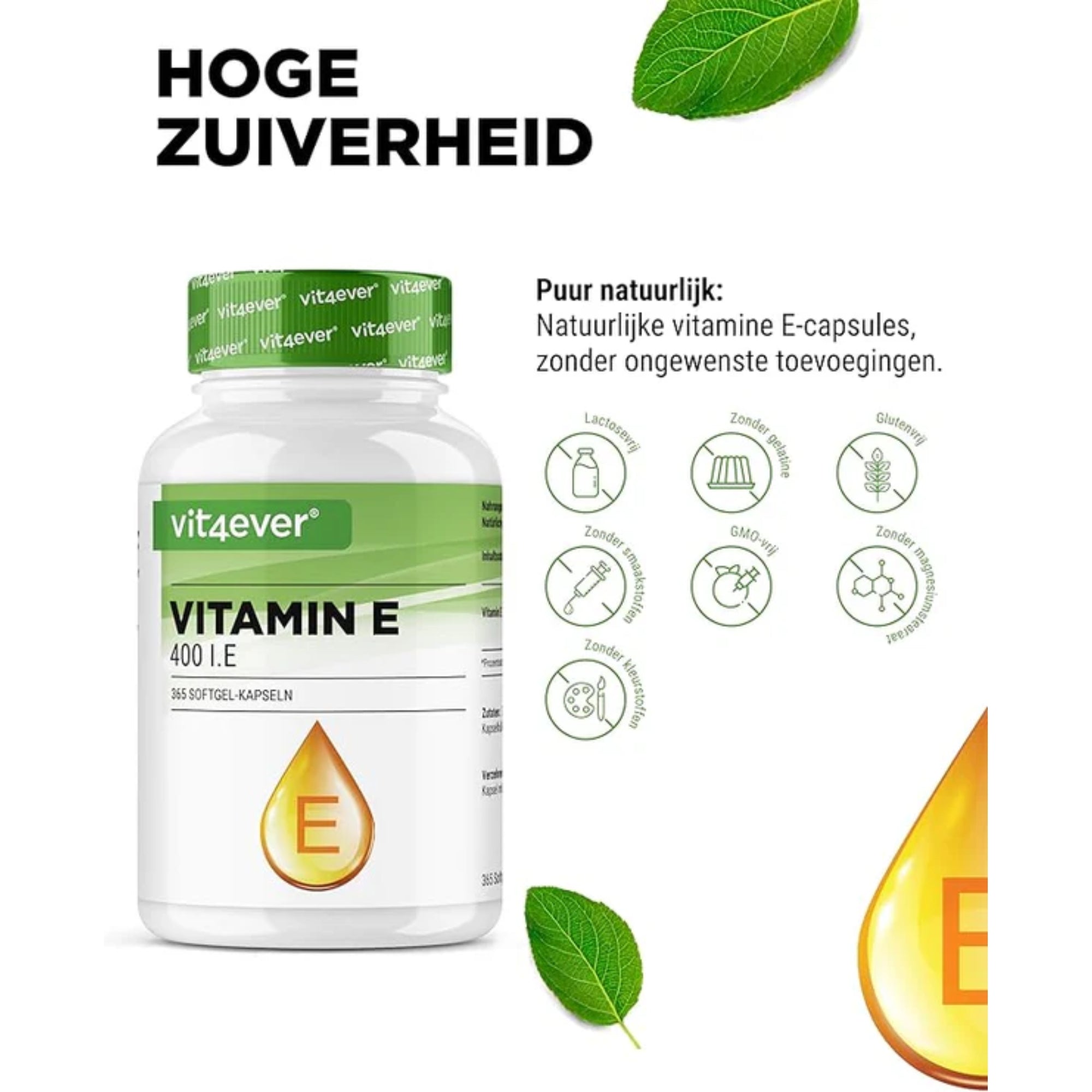 Vitamine E | D-Alpha-tocopherol | 400 I.E. | 365 Softgels | Vit4ever