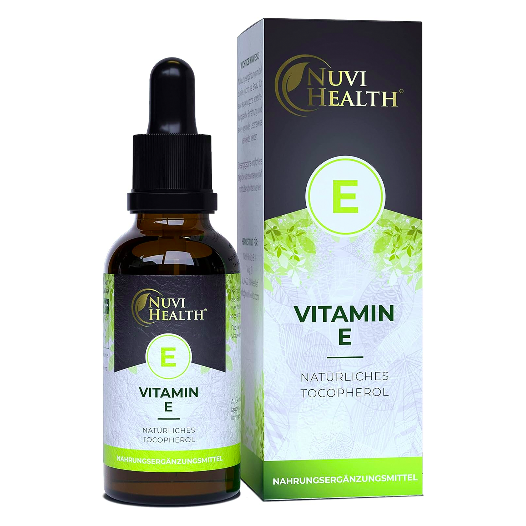 Vitamine E | 100 IE - XL Flacon -> 50 ML = 500 druppels | Natuurlijke bioactieve D-alpha-tocoferol uit zonnebloempitten | Hooggedoseerd | Veganistisch | Nuvi Health