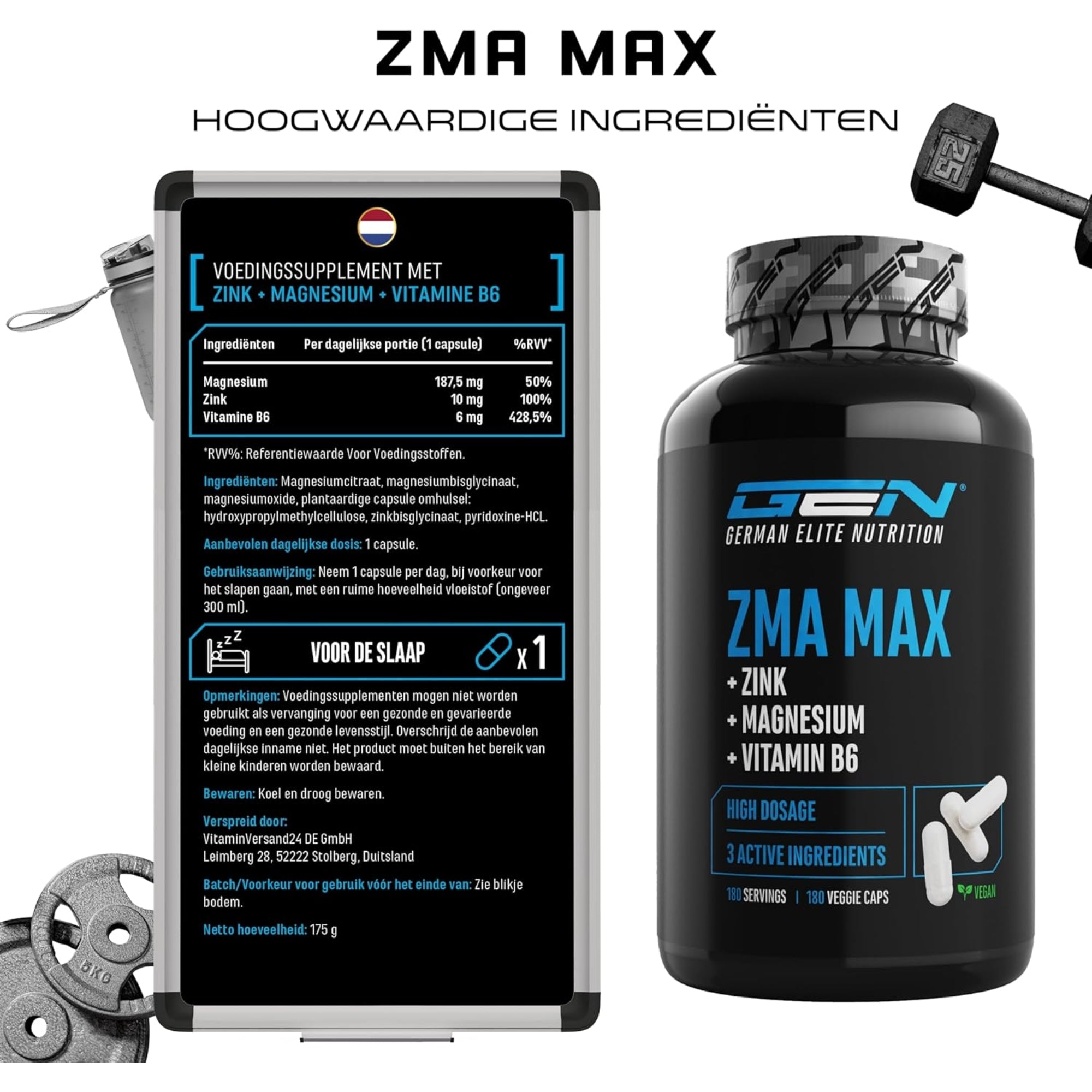 ZMA MAX Zink, Tripple Magnesium & Vitamine B6 | 180 Capsules | German Elite Nutrition
