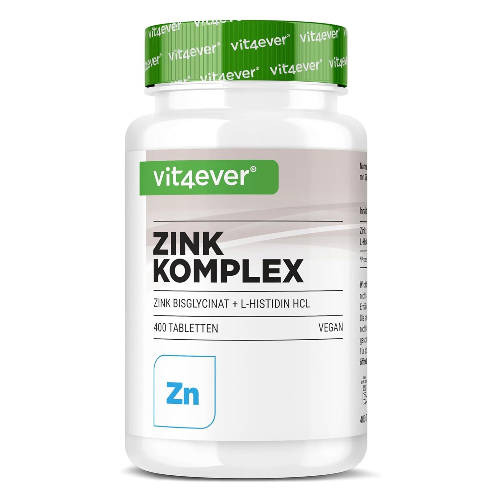 Zink Bisglycinaat | Met Histidine | 25mg | 400 tabletten | Vit4ever