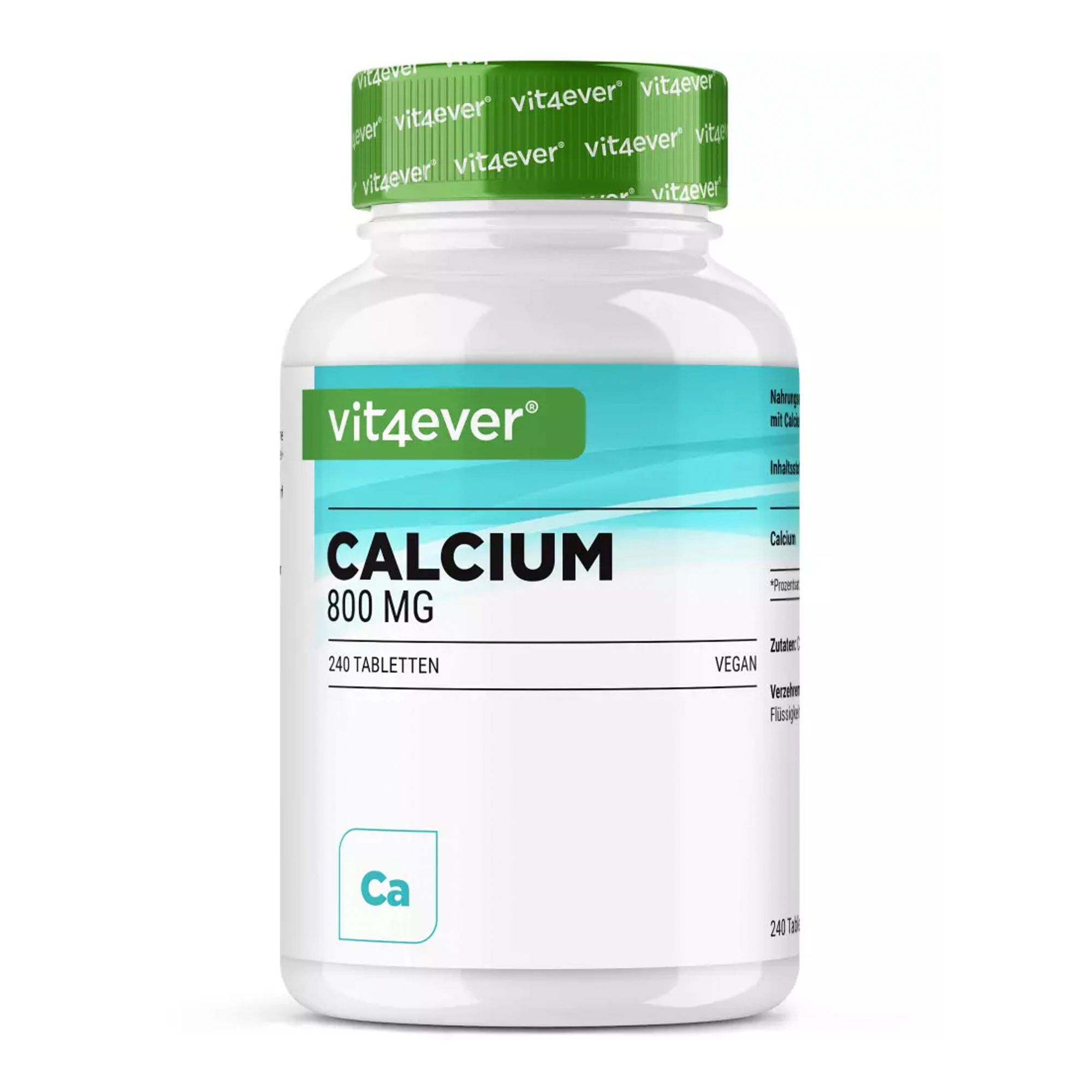 Vit4ever | Calcium | 240 tabletten | 800 mg calcium uit calciumcarbonaat per dagelijkse portie | 4 maanden lang