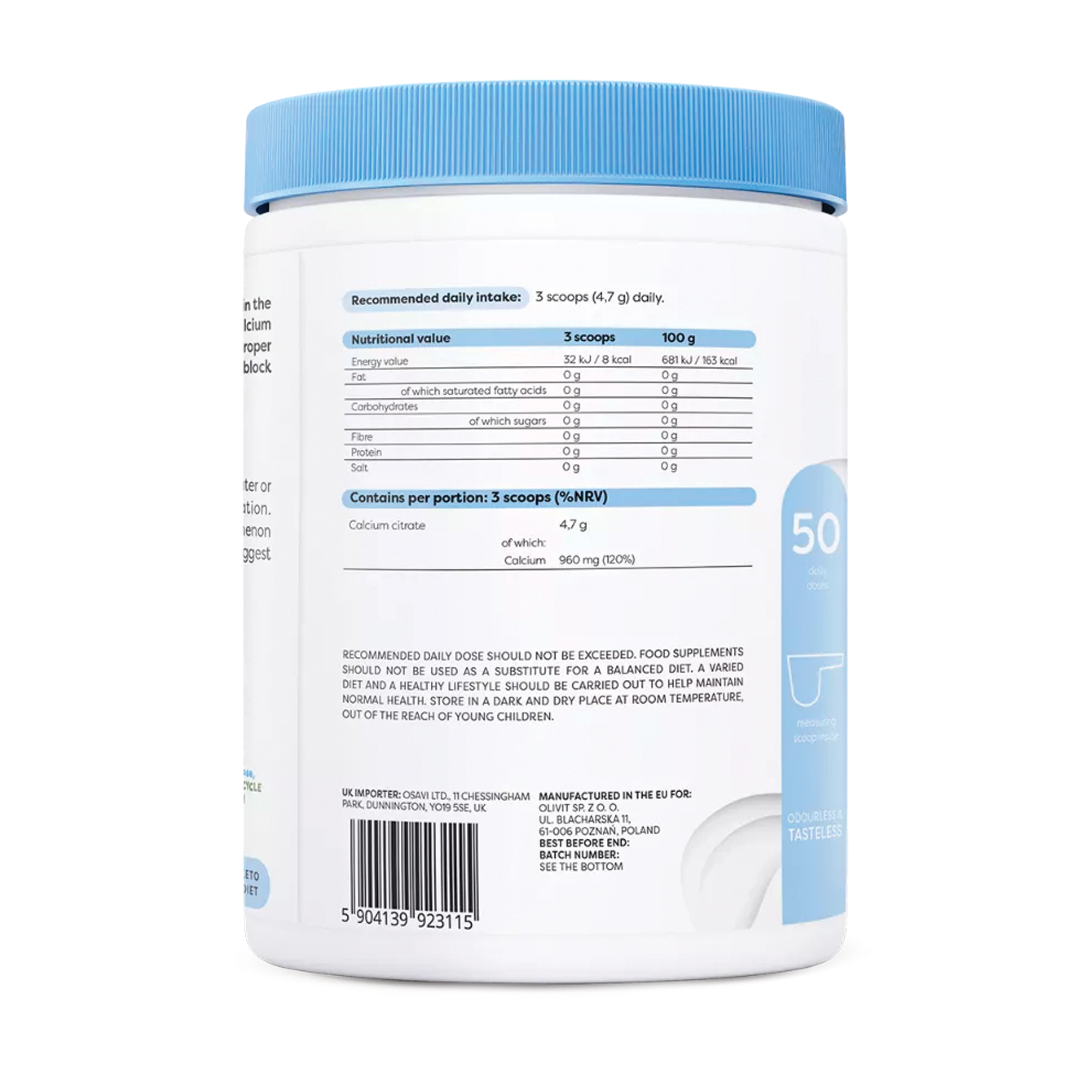 Osavi | Calciumcitraat poeder | 240 gram | 48 porties per verpakking