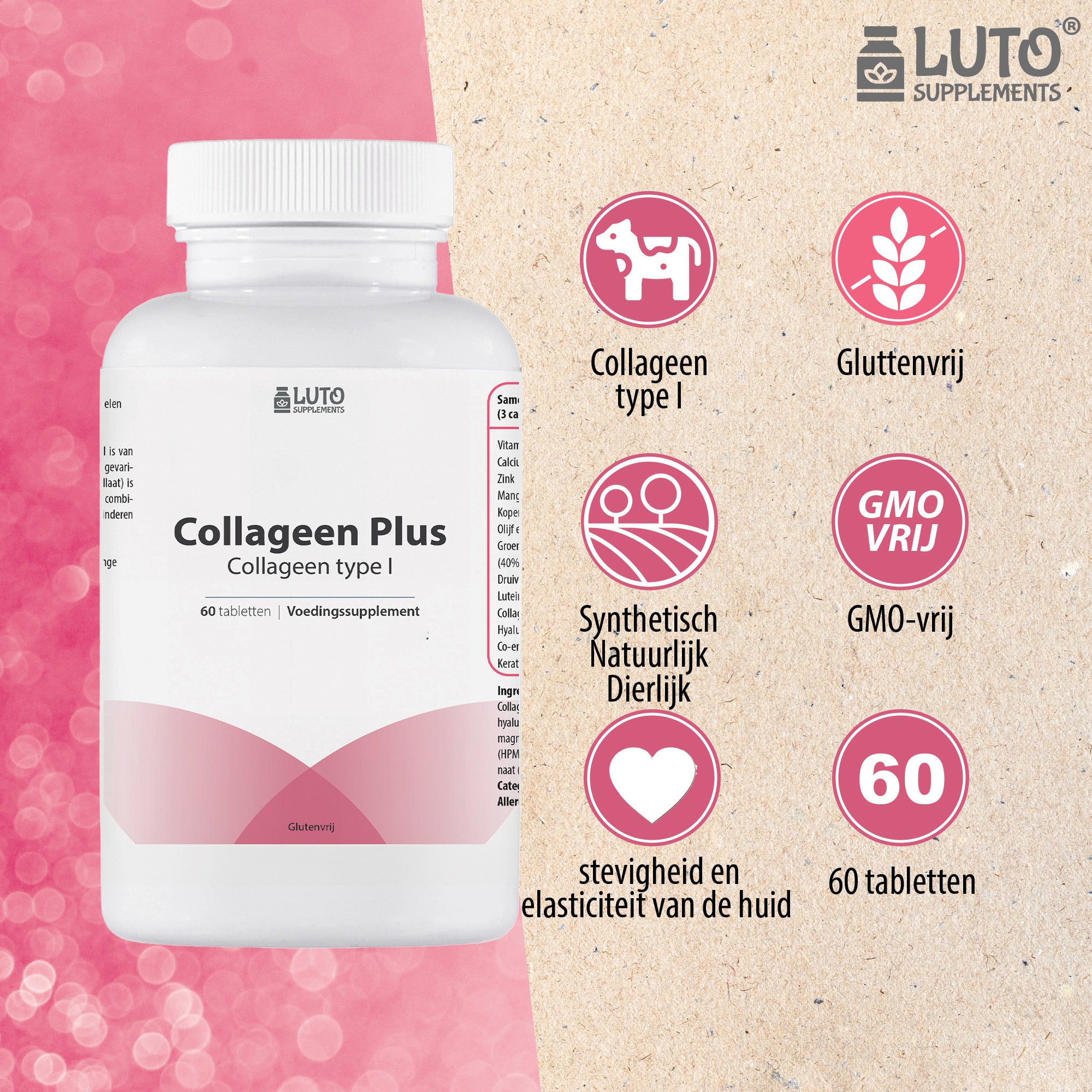 luto supplements collageen | collageen type 1 | 60 tabletten | 500 mg collageen