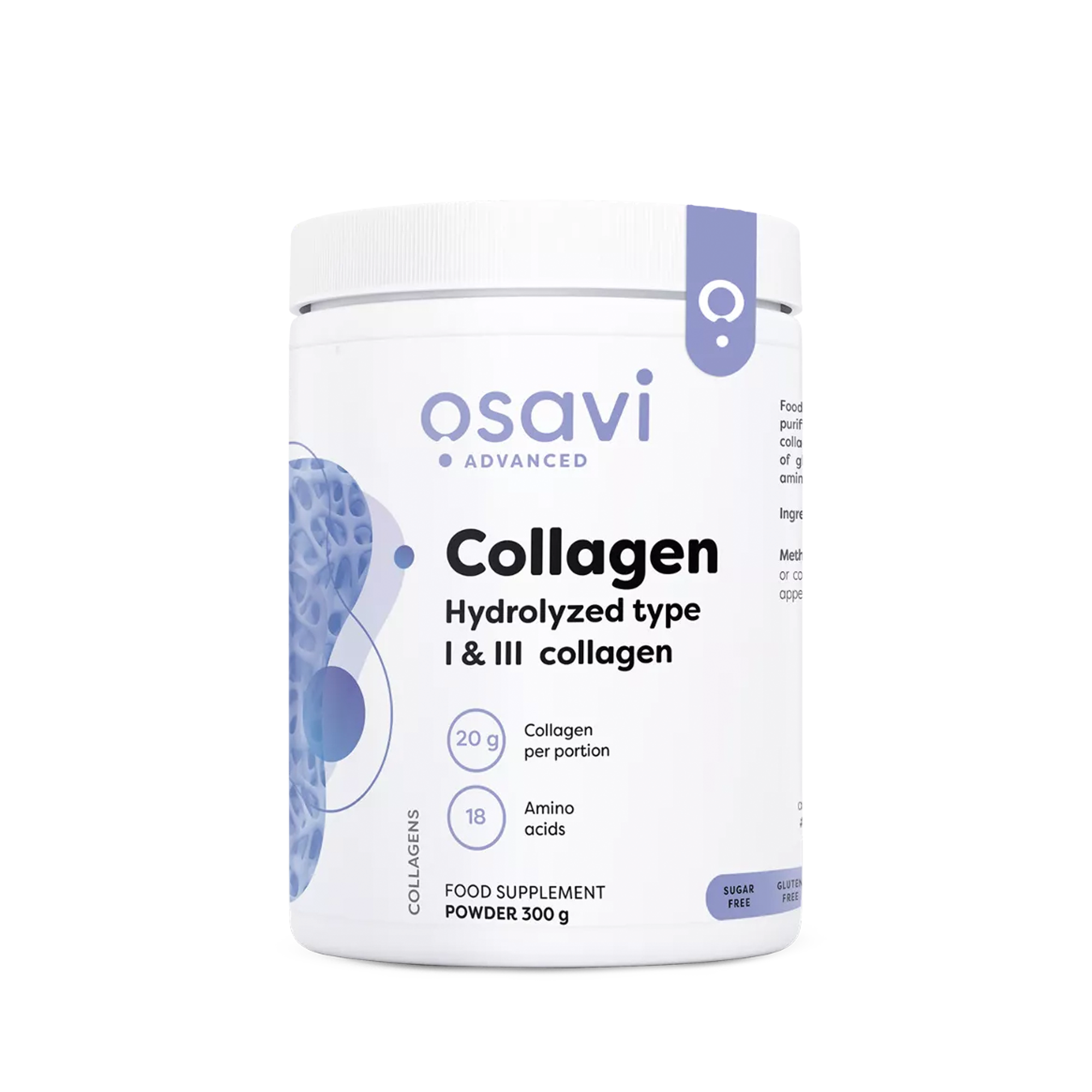 Osavi | Collageen poeder | Collagen peptides type 1 en 3 | glycine, proline, hydroxproline | 15 porties | 300 g