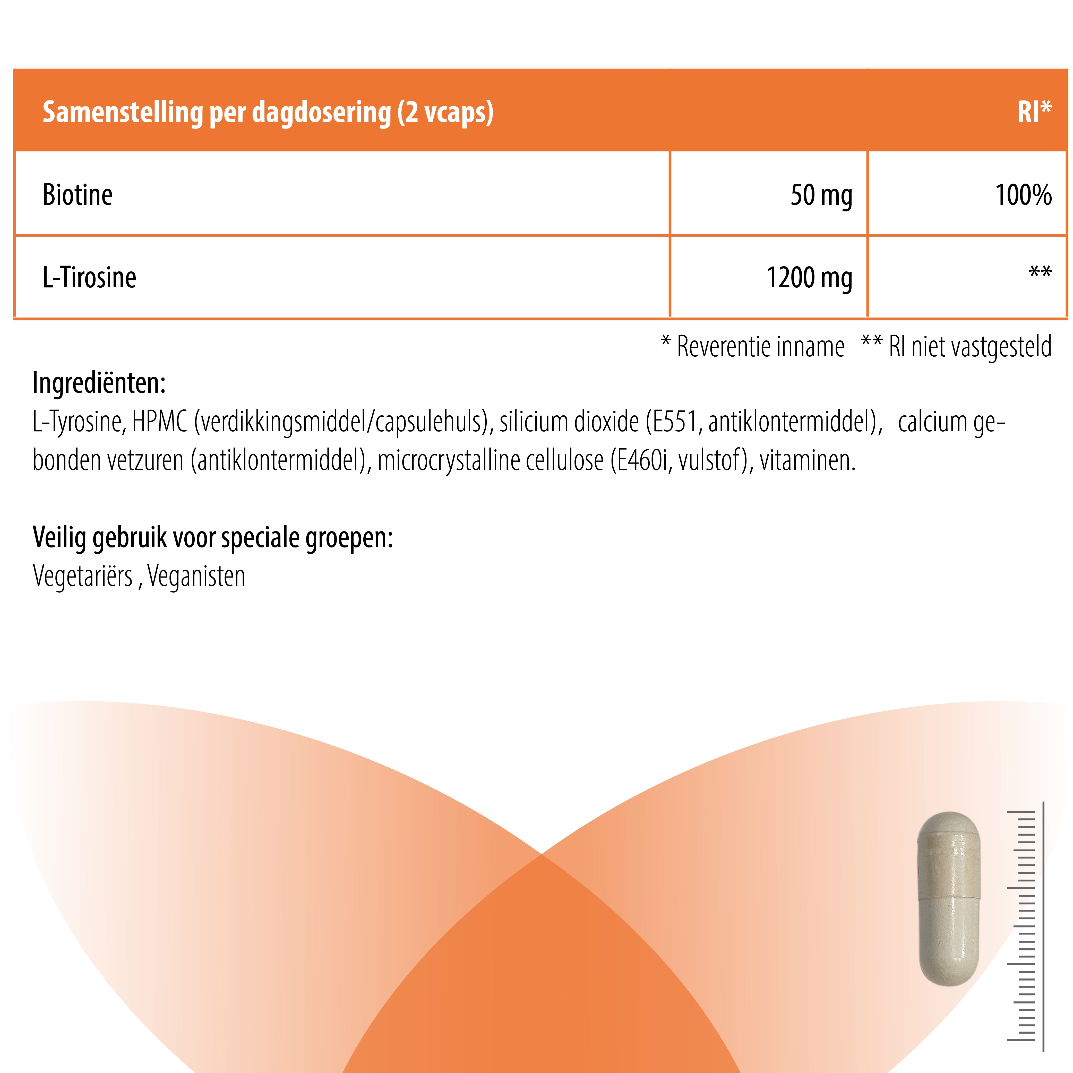 L-tyrosine | 1200 mg per dagdosering | 90 capsules | Vegan | Luto Supplements