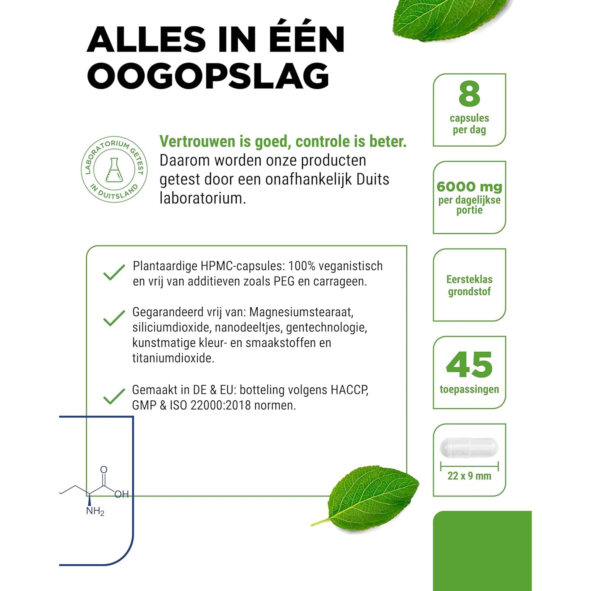 99,7% pure l-arginine zonder magnesiumstearaat of andere toevoegingen