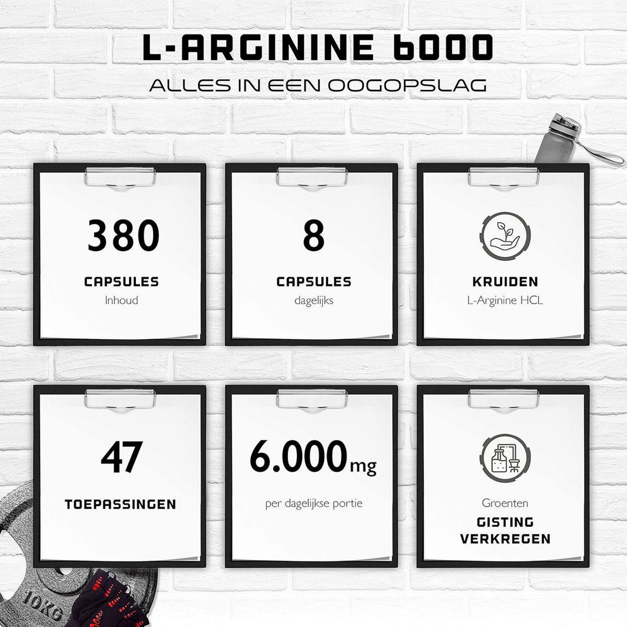 L-Arginine | 380 veganistische capsules | 6000 mg plantaardige L-Arginine HCL