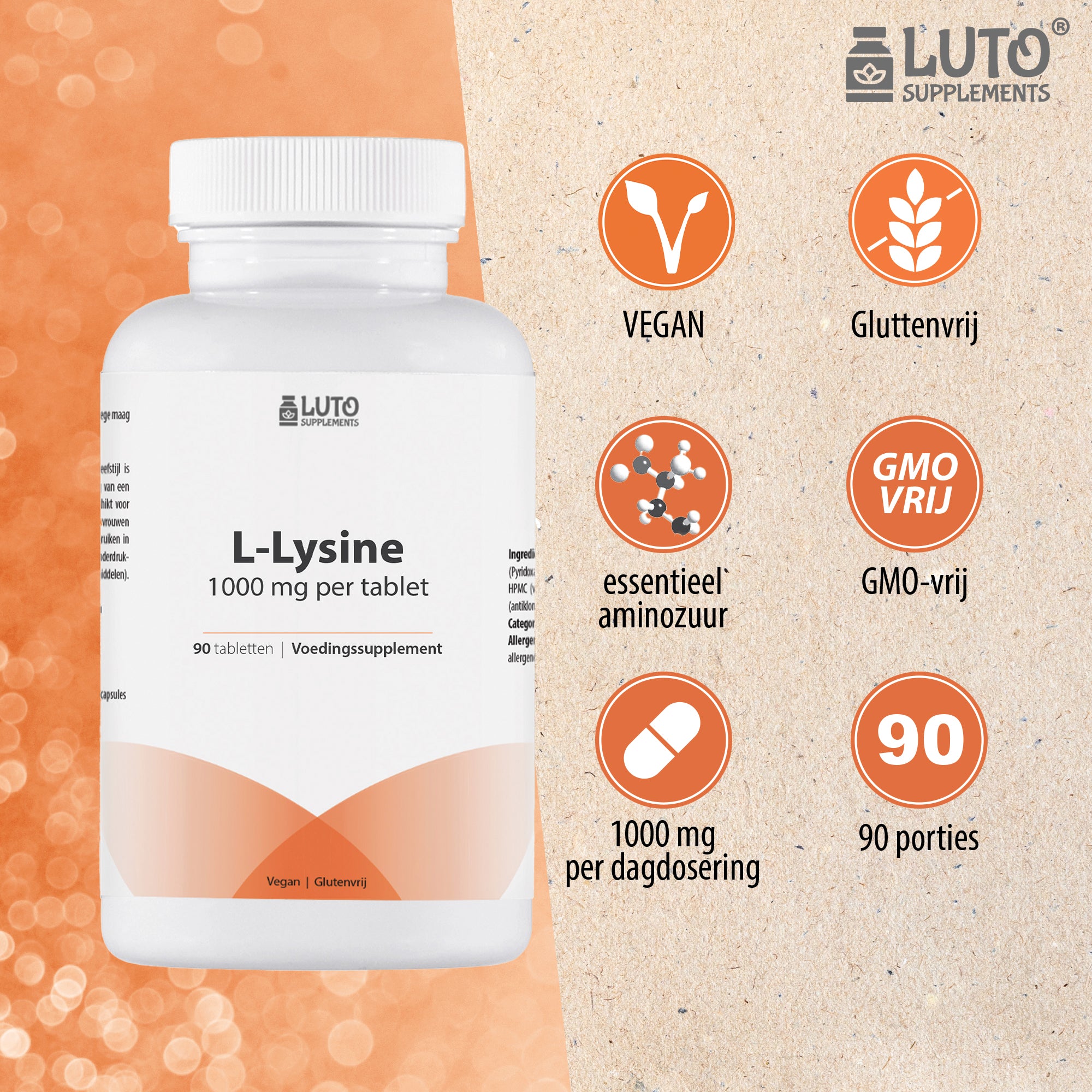 L-Lysine | 1000 mg per tablet | 90 tabletten | Zonder ongewenste toevoegingen | Hoog gedoseerd | Veganistisch | Luto Supplements