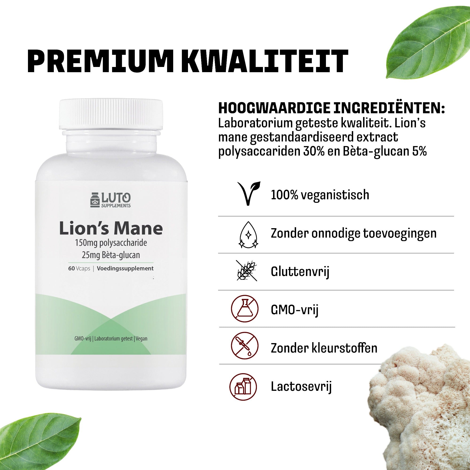 Lions mane | 1000 mg lion's mane | 300 mg polysaccharide | 60 vegan capsules
