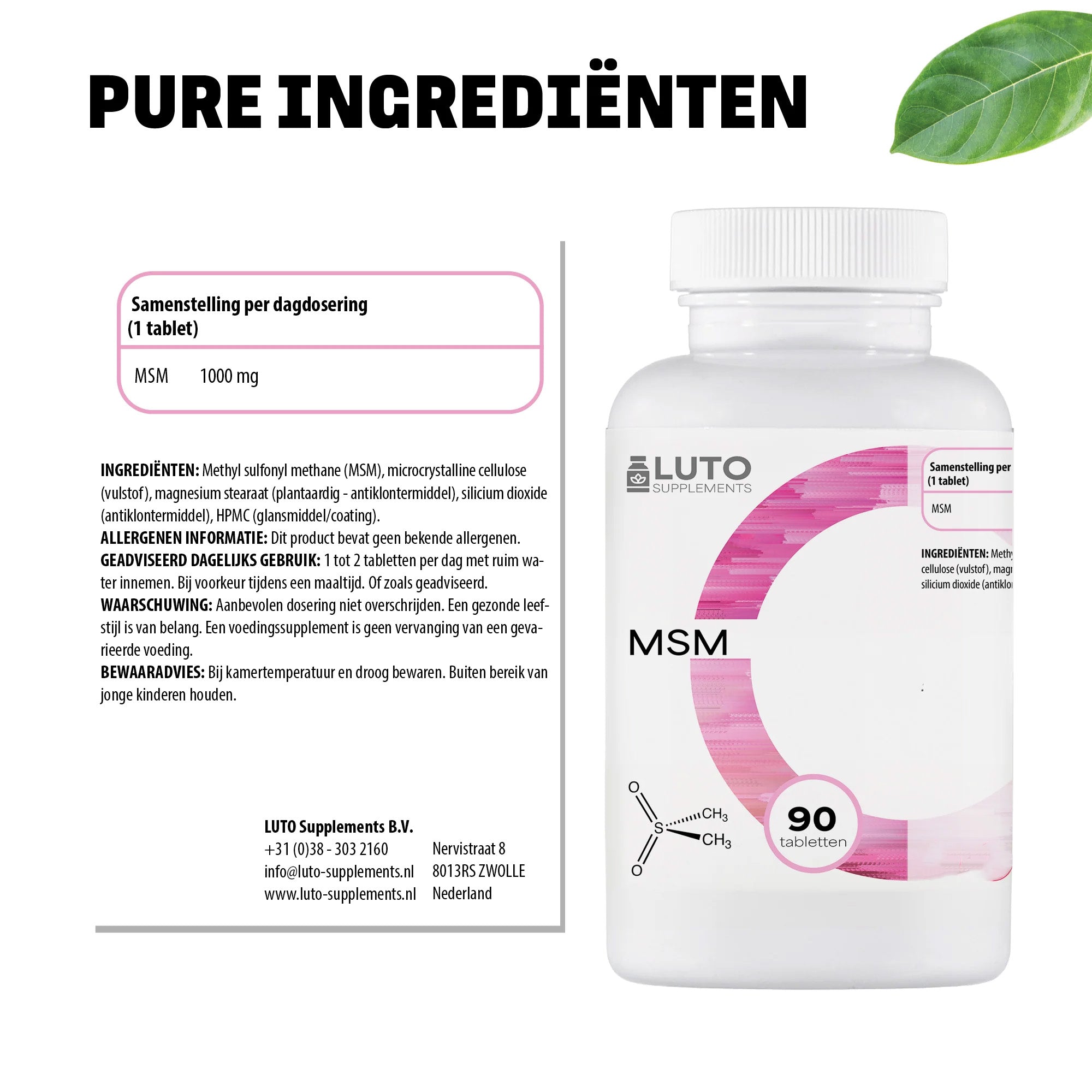 MSM ingrediënten Luto Supplements