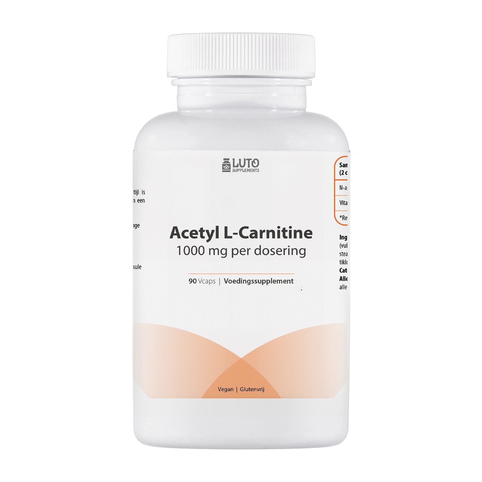 Luto Supplements | Acetyl L-Carnitine | 1000 mg per dagdosering | Hoog gedoseerd | Bio-actieve vorm van carnitine | vegan | 90 Vcaps