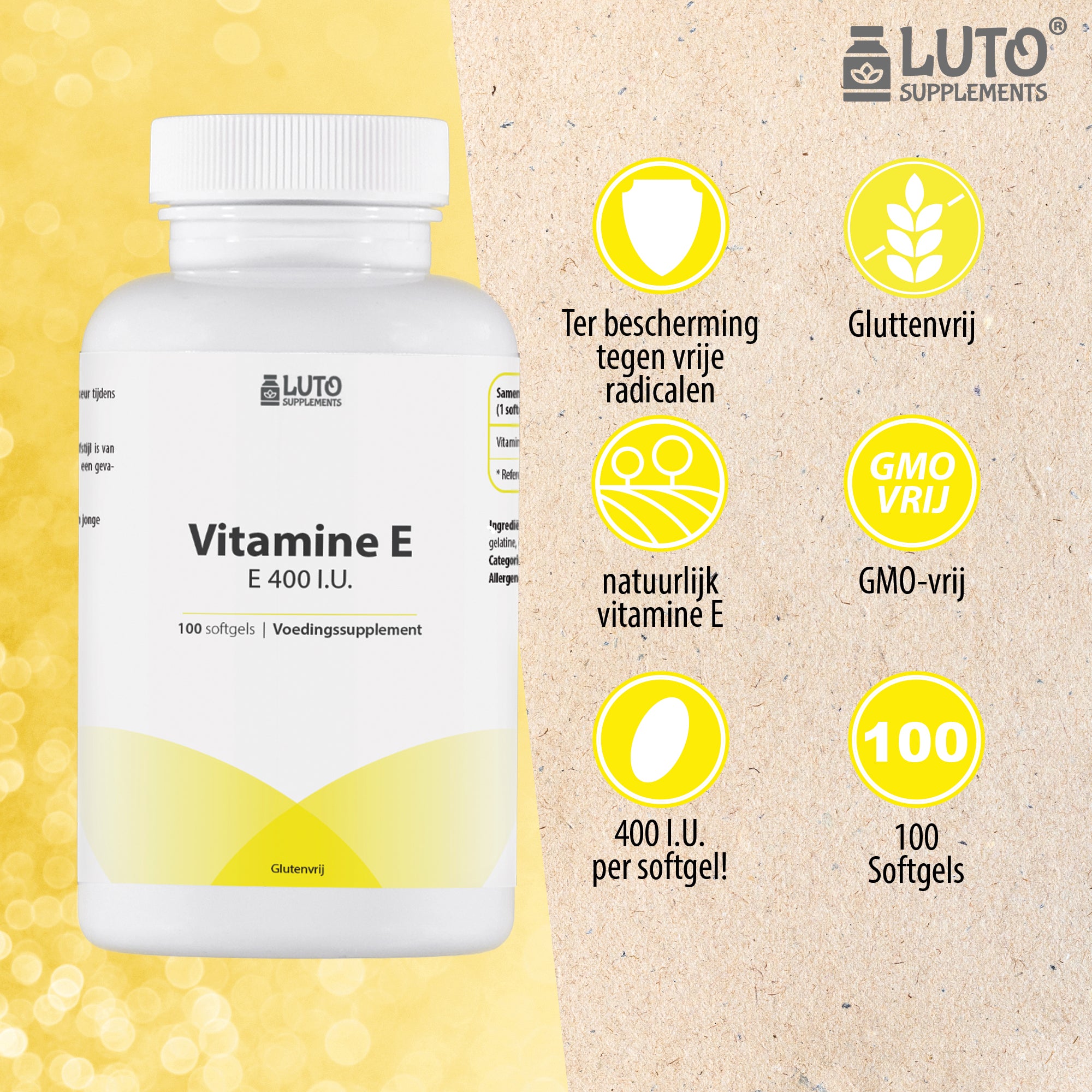 Vitamin E 400 I.U. | Natuurlijke vitamine E | hoog gedoseerd | 100 softgels | Luto Supplements