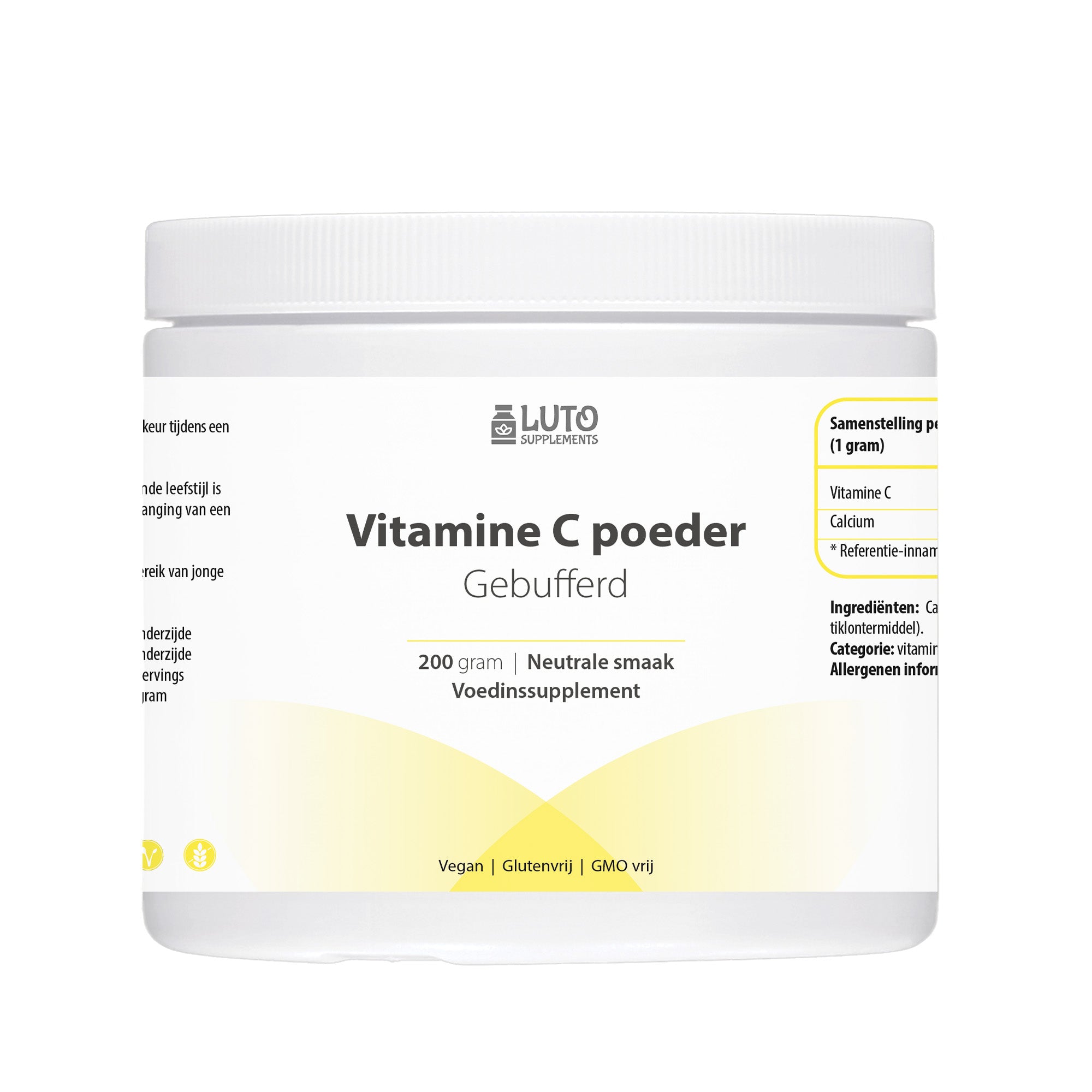 Luto Supplement | Vitamine C gebufferd poeder | 200 g | 873 mg per dosering | pH neutraal & zeer goed te verdragen | Veganistisch