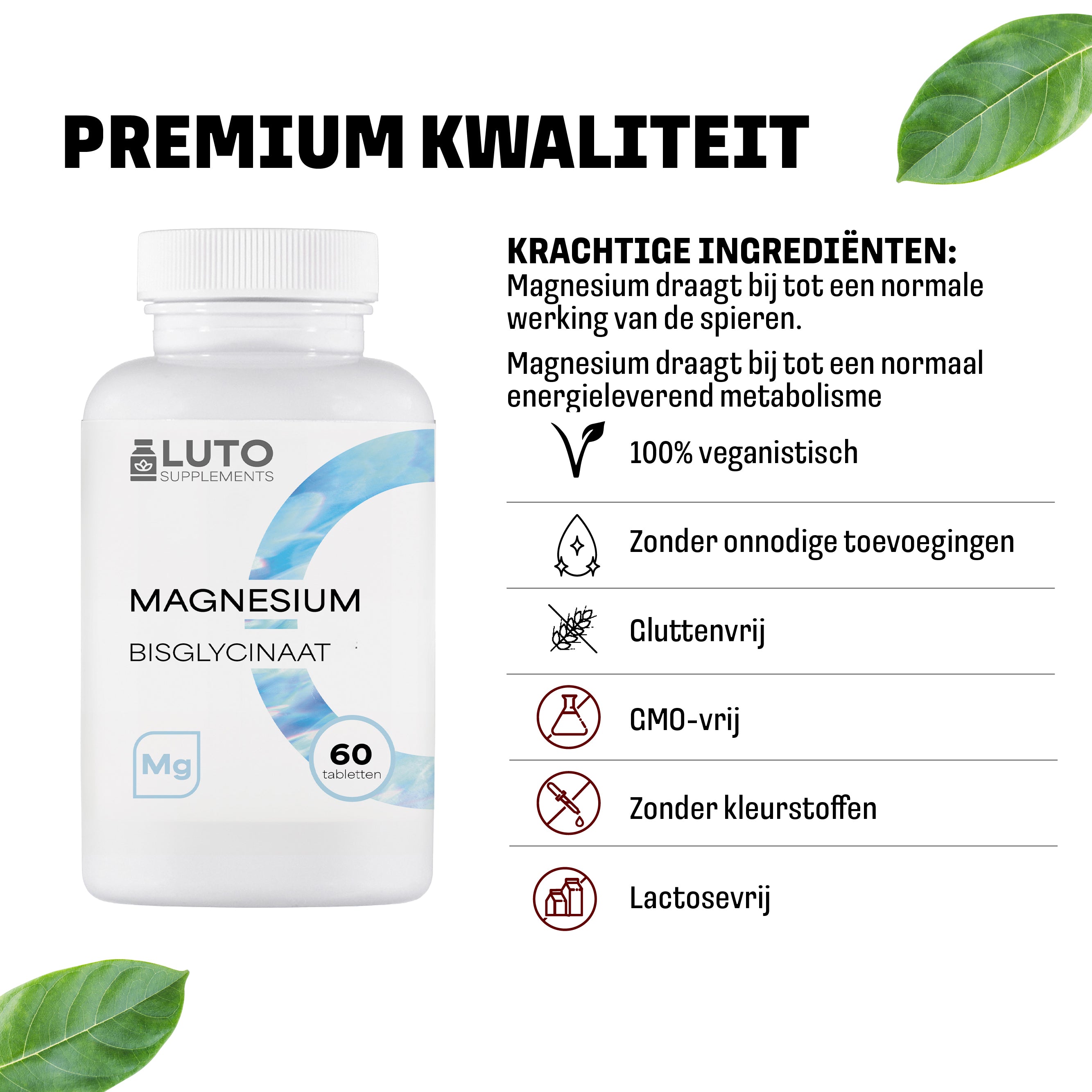 Magnesium Glycinate | 60 Tabletten | 150mg elementair magnesium Bisglycinaat / Glycinaat | Luto Supplements