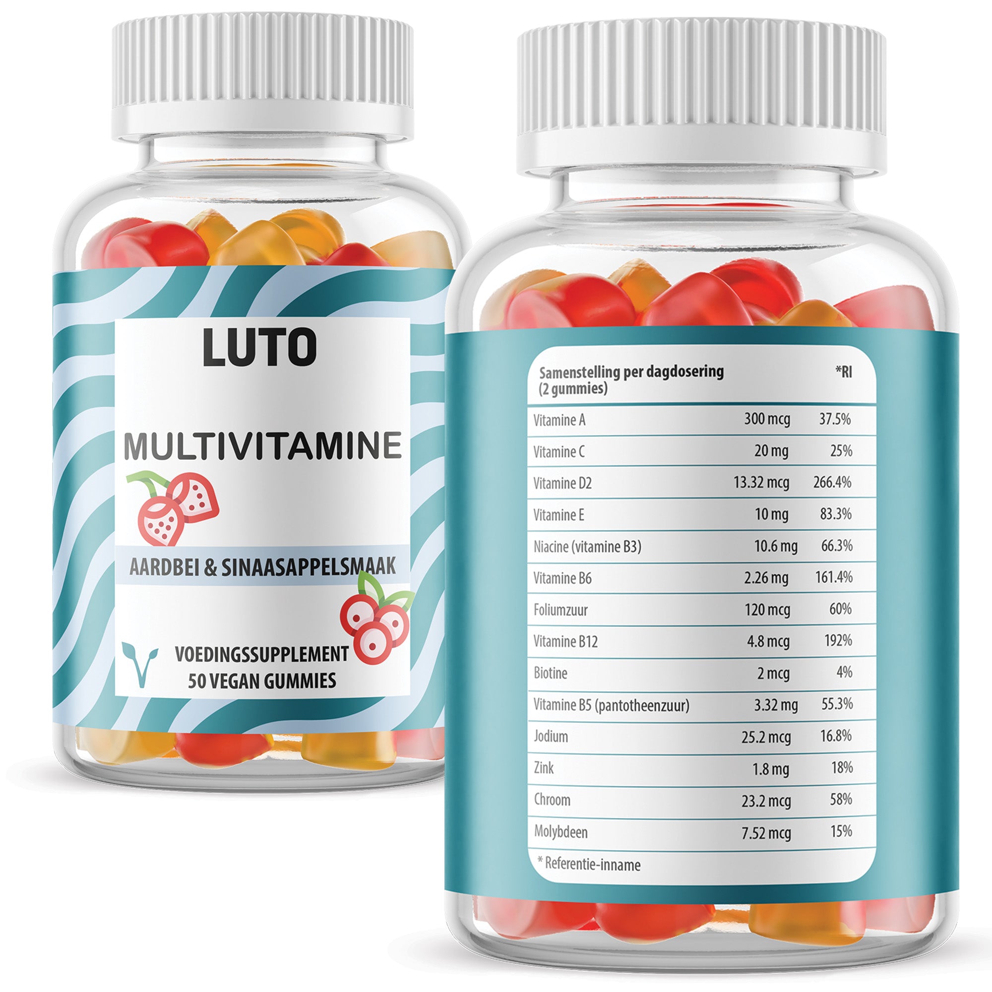 Luto Supplements Multivitamine Gummies | Vegan | Vitamines A, C, D, E & Mineralen | Rood Fruit & Sinaasappel | 50 Gummies