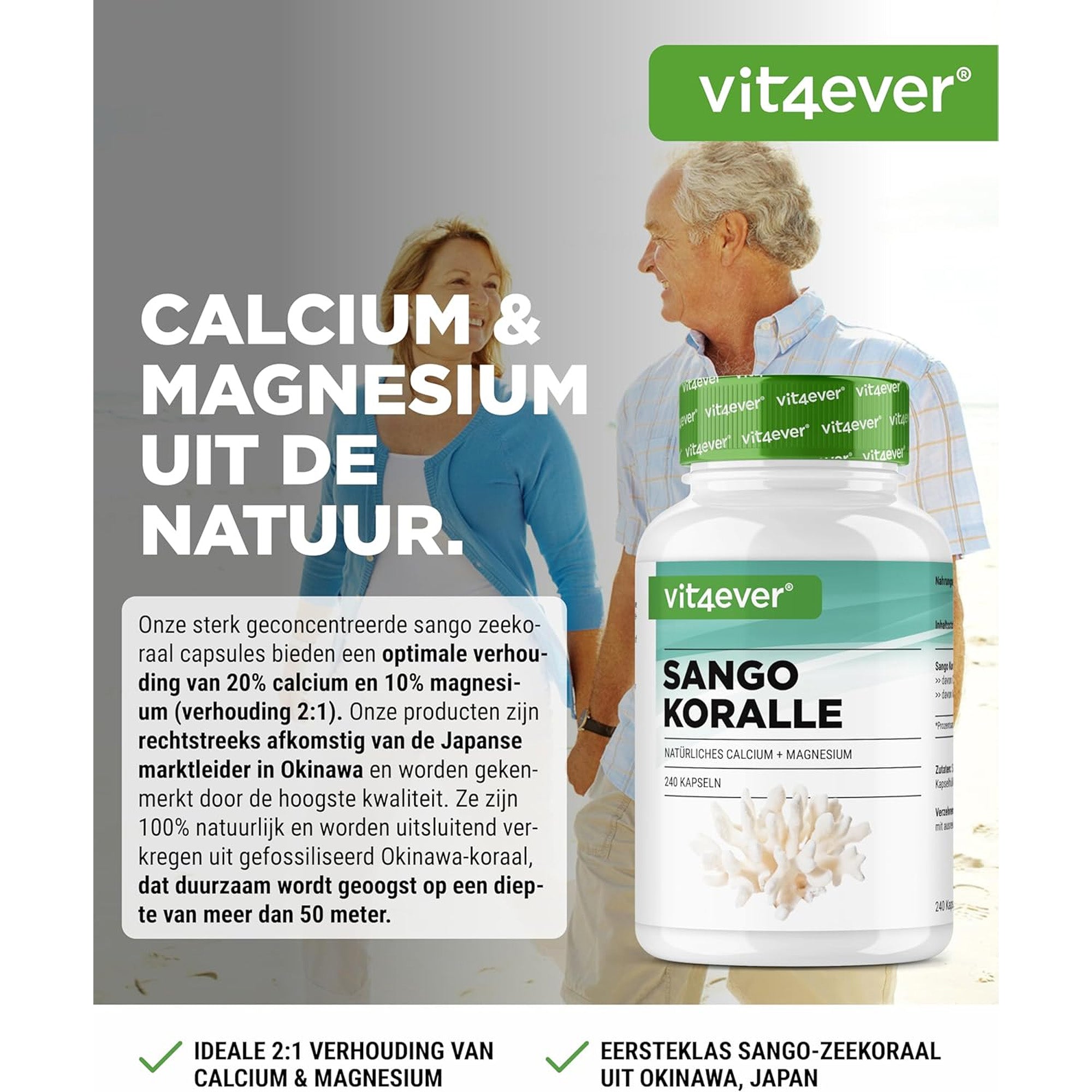 Sango Zeekoraal | 180 capsules (2 maanden) | Natuurlijke bron van calcium (20%) & magnesium (10%) | Vit4ever