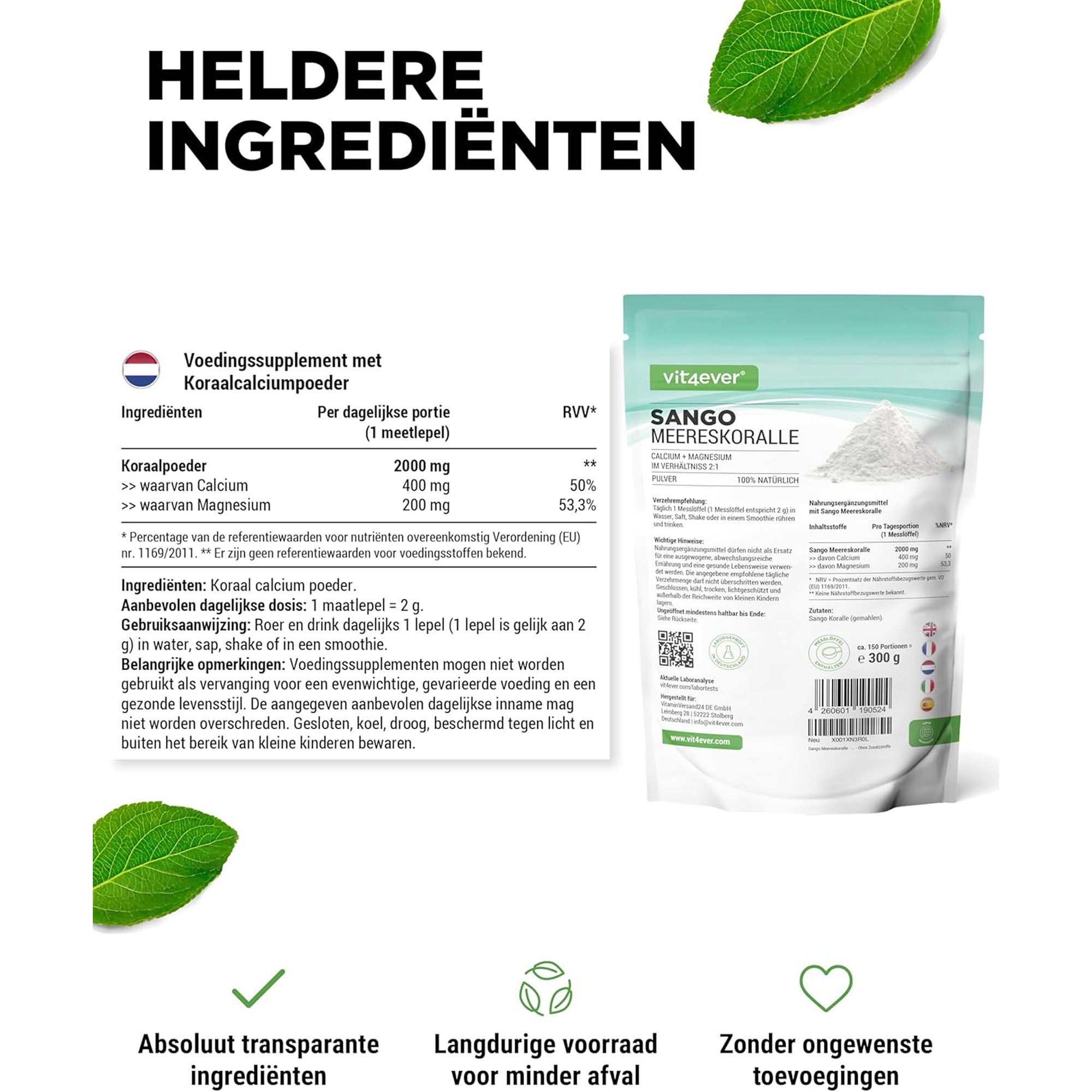 Vit4ever Sango Zeekoraalpoeder 300g | Pure Mineralen