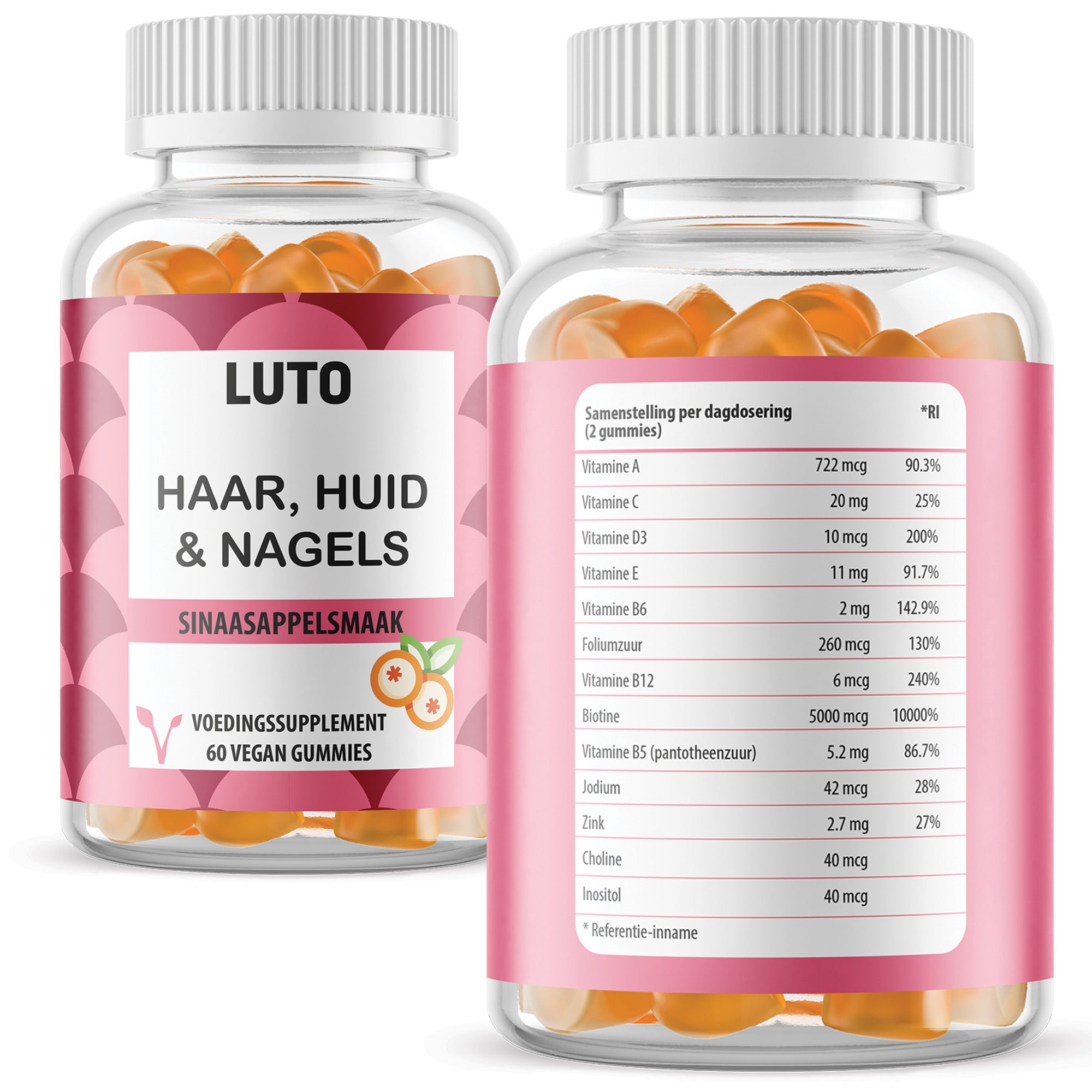 Luto Supplement Haar, Huid & Nagel Gummies | Vegan | Vitamine C, Biotine, Foliumzuur | 60 Sinaasappel Gummies