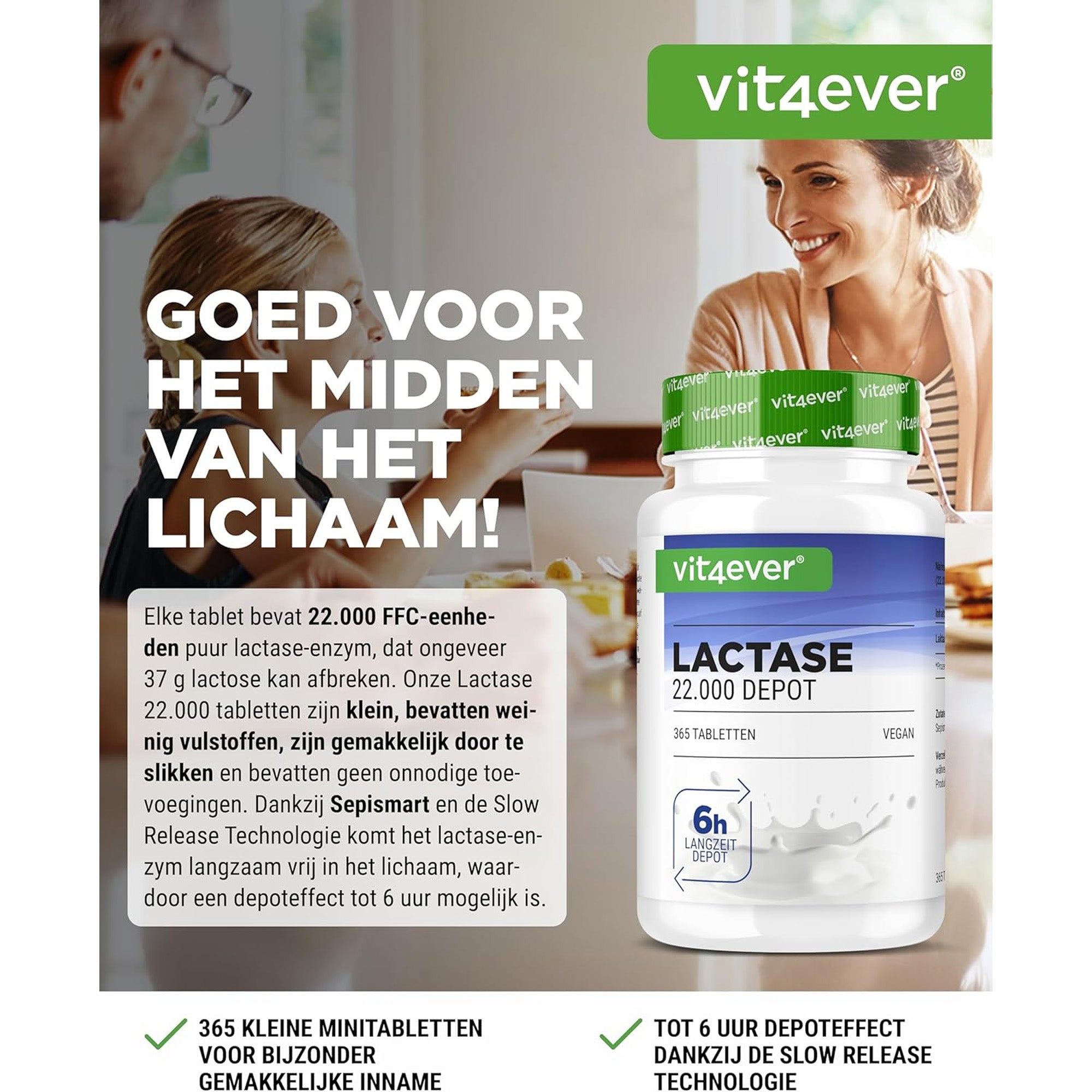 Lactase Supplementen 7.000, 13.000 en 22.000 FCC | 120 en 365 tabletten | Vit4ever