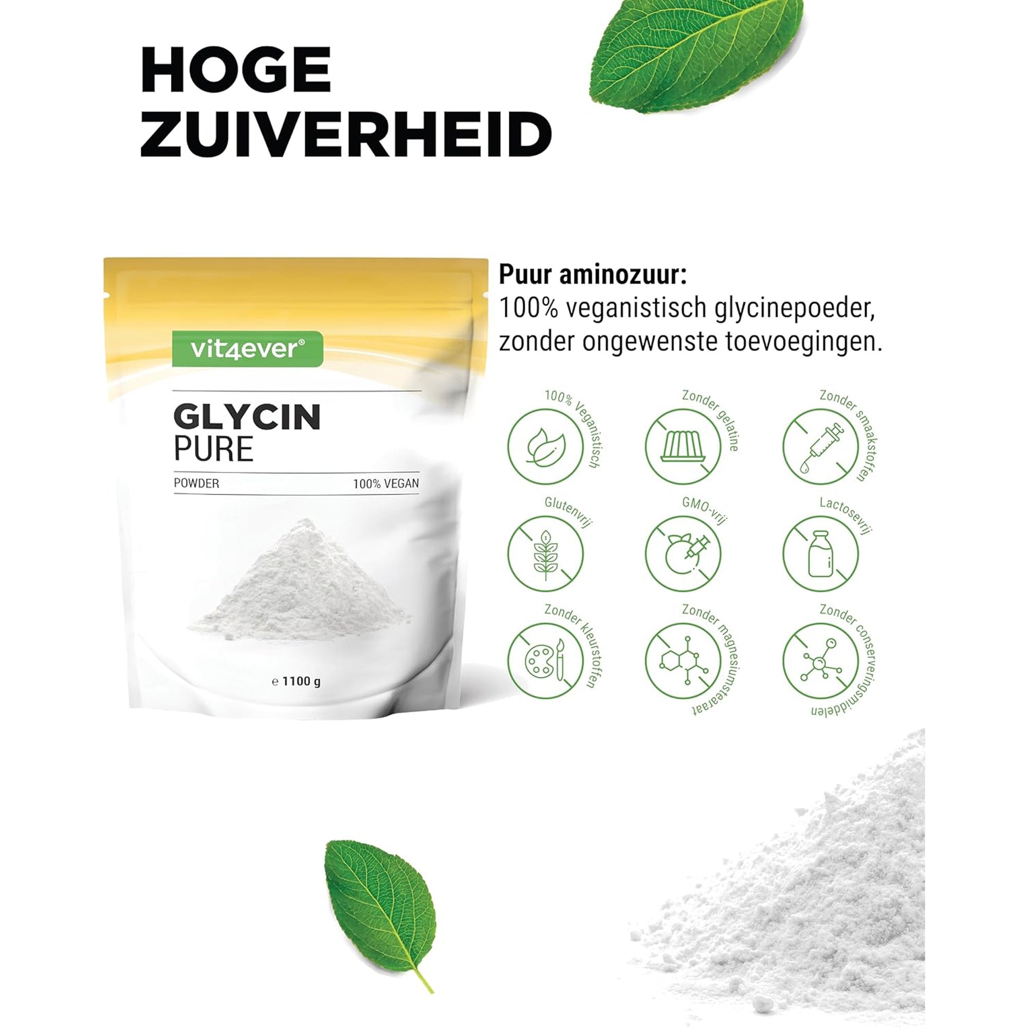 puur glycine supplement van Vit4ever, vegan en zonder GMO