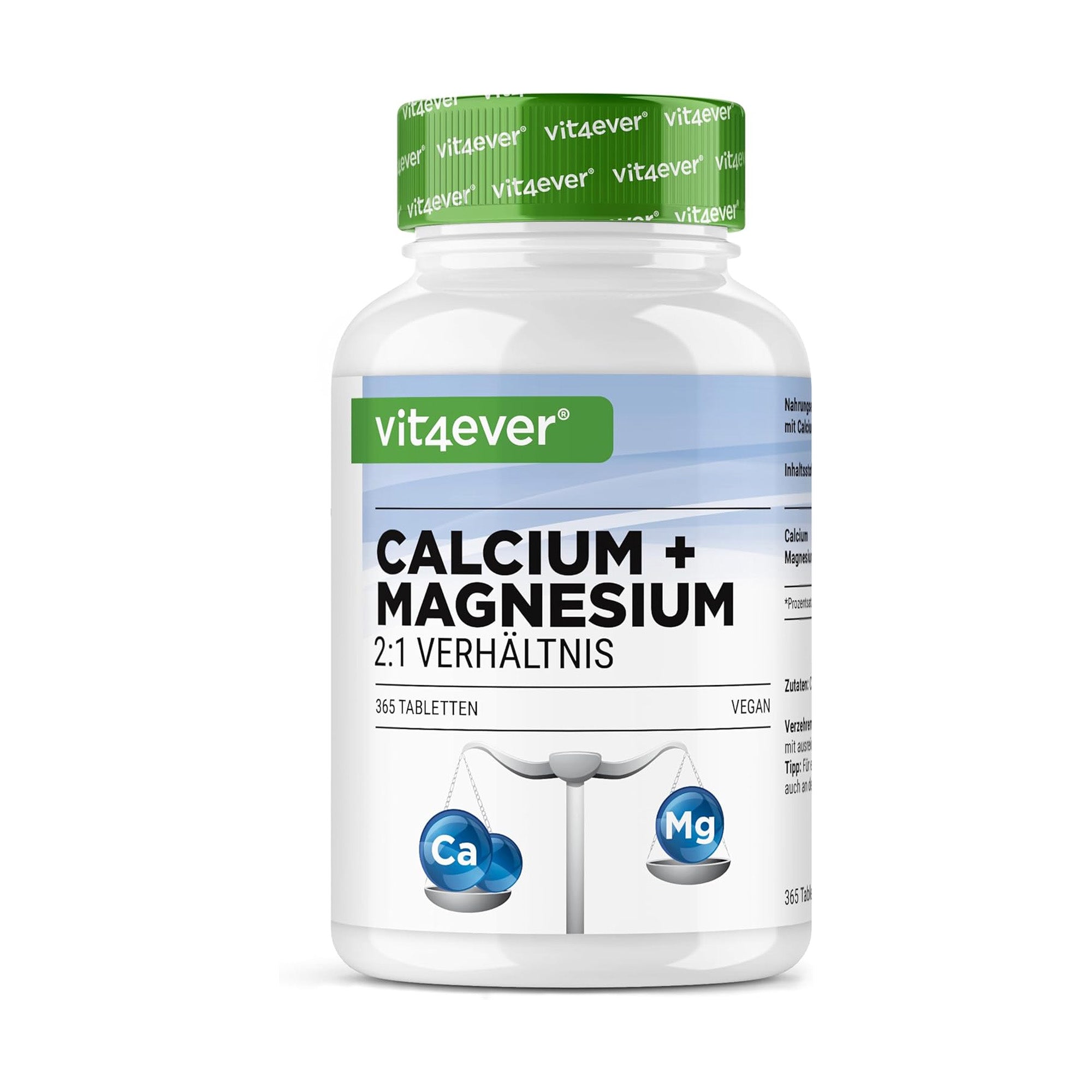 Calcium + Magnesiumoxide | 1200mg | 2:1 verhouding | 365 Tabletten | Vit4ever