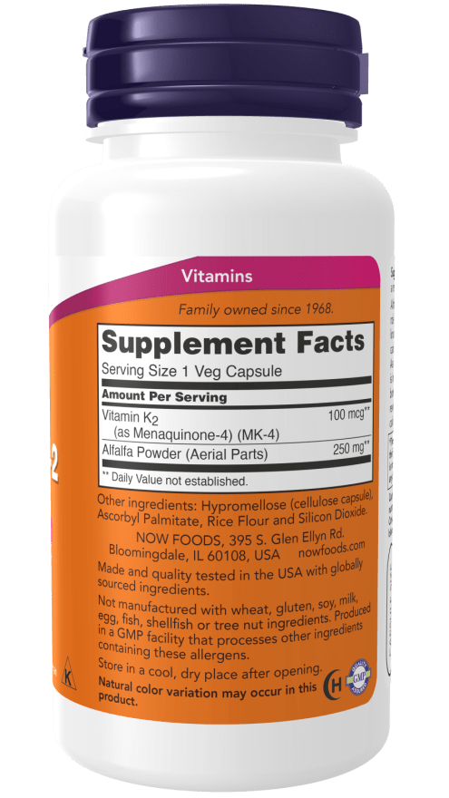 Vitamine K2 | 100 Vcapsules | 100mcg | Now Foods