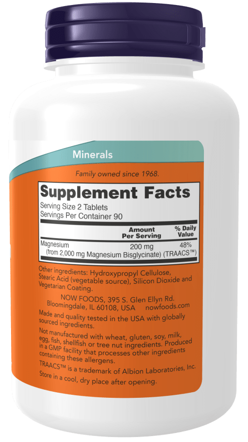 Magnesium Glycinaat | 2.000 mg Magnesium Bisglycinaat TRAACS™ | 180 tabletten | Now Foods