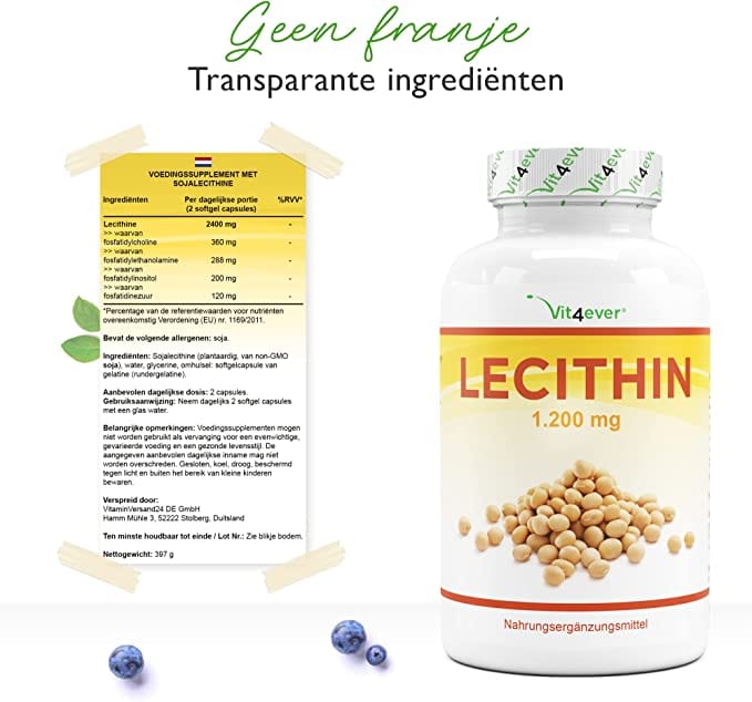 Lecithine | 1.200 mg | Met fosfaathyden | Sojalecithine zonder gentechniek | 240 softgels | Vit4ever