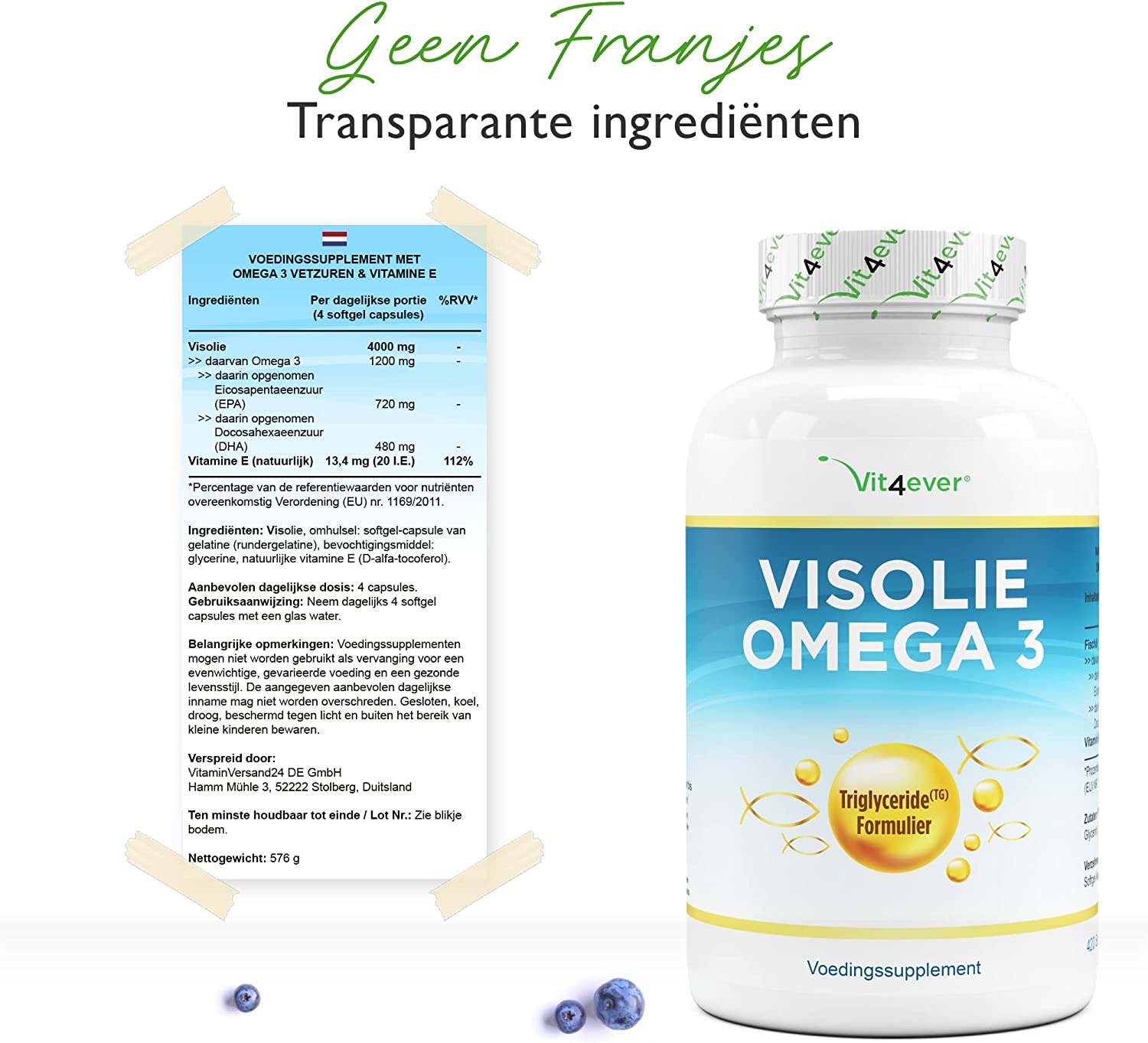 Vis Olie | Omega 3 | Triglyceride vorm | 1000mg | 420 Capsules | Vit4ever