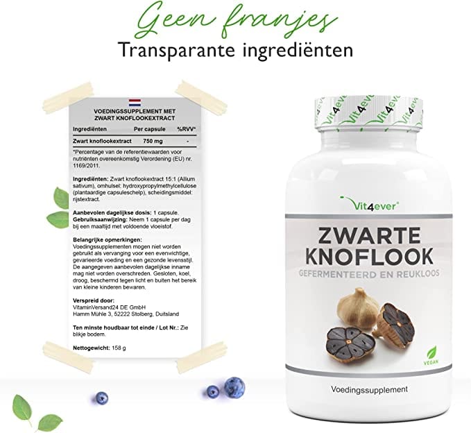 Zwarte knoflook extract | 180 capsules | geruloos | S-allylcyteïne (SAC) | Vit4ever