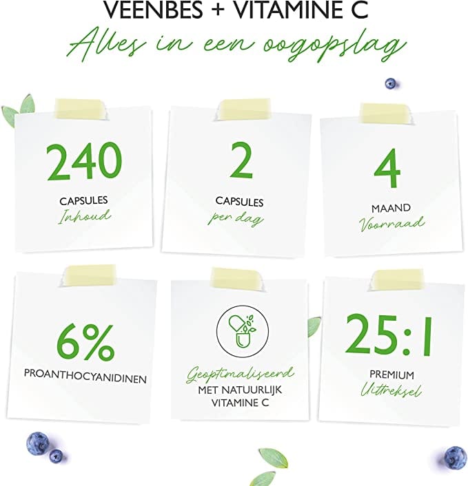 Cranberry (Veenbes) + Vitamine C - 240 Capsules - Veganistisch - Vit4ever