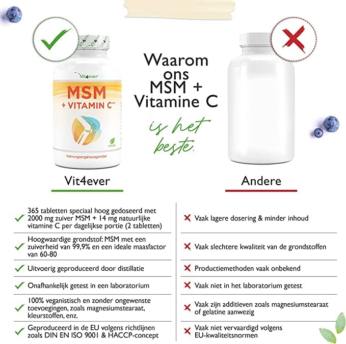 MSM met vitamine C | methylsulfonylmethaan | 365 tabletten | Vit4ever