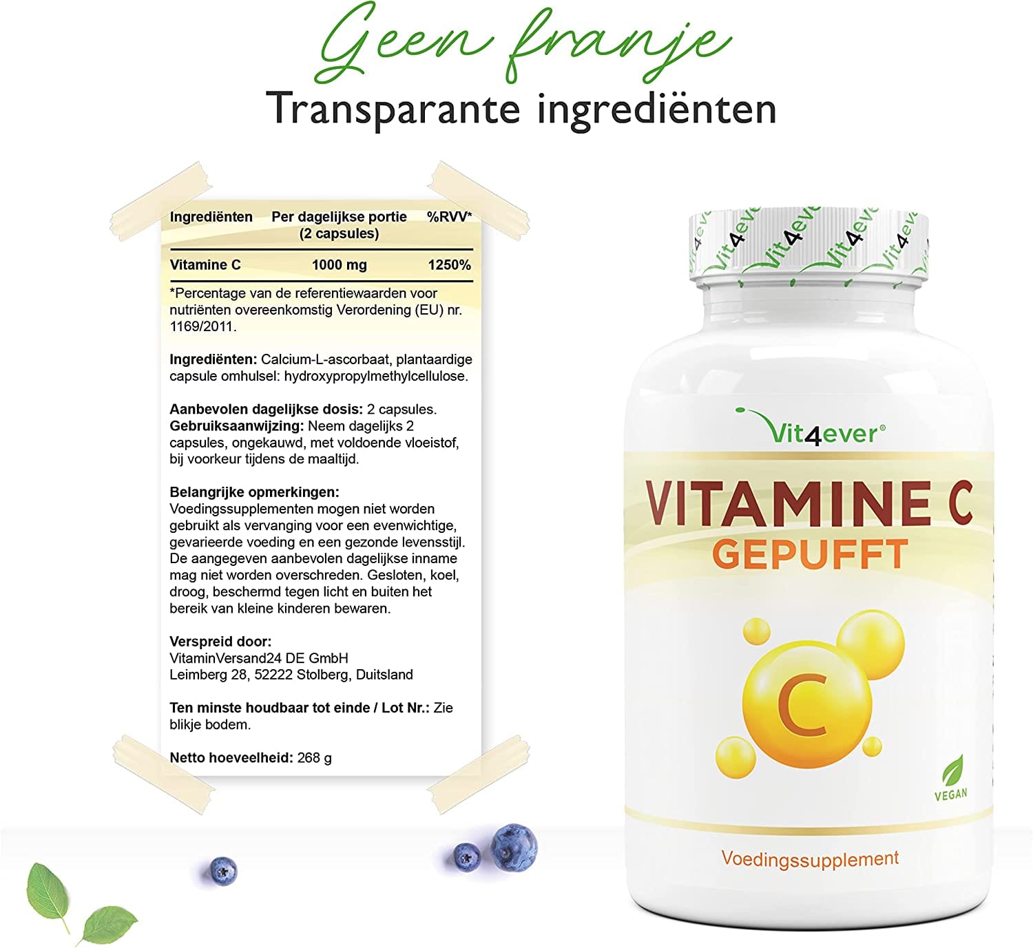 Gebufferde Vitamine C | 1000mg | 365 Capsules | Plantaardige fermentatie | pH Neutraal | Vit4ever